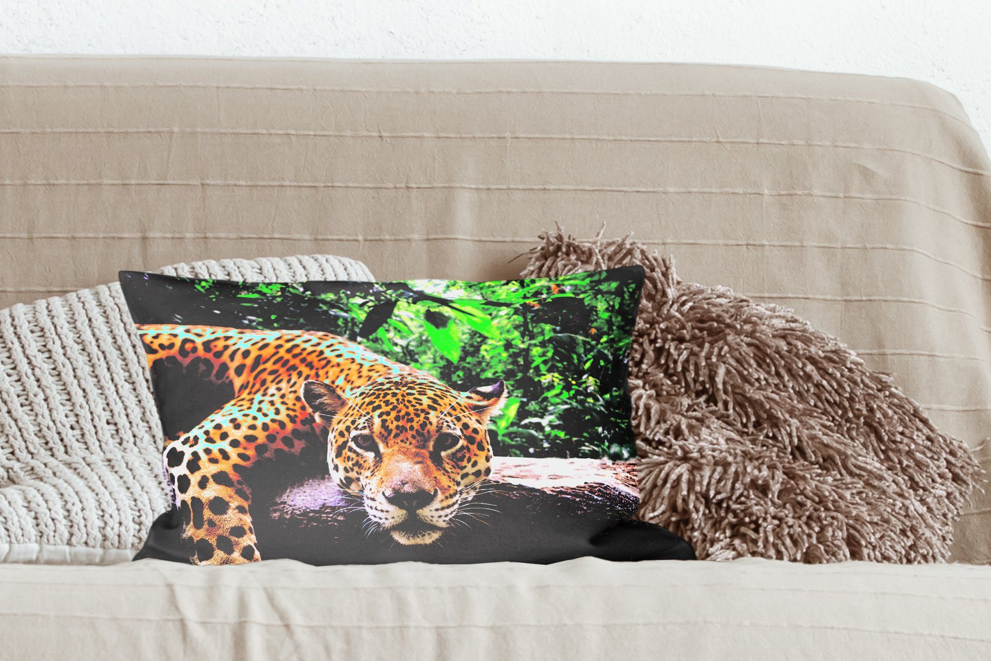 Jaguar MuchoWow Dekoration, Schlafzimmer Wohzimmer mit Dekokissen Dekokissen Füllung, ruht, Zierkissen,