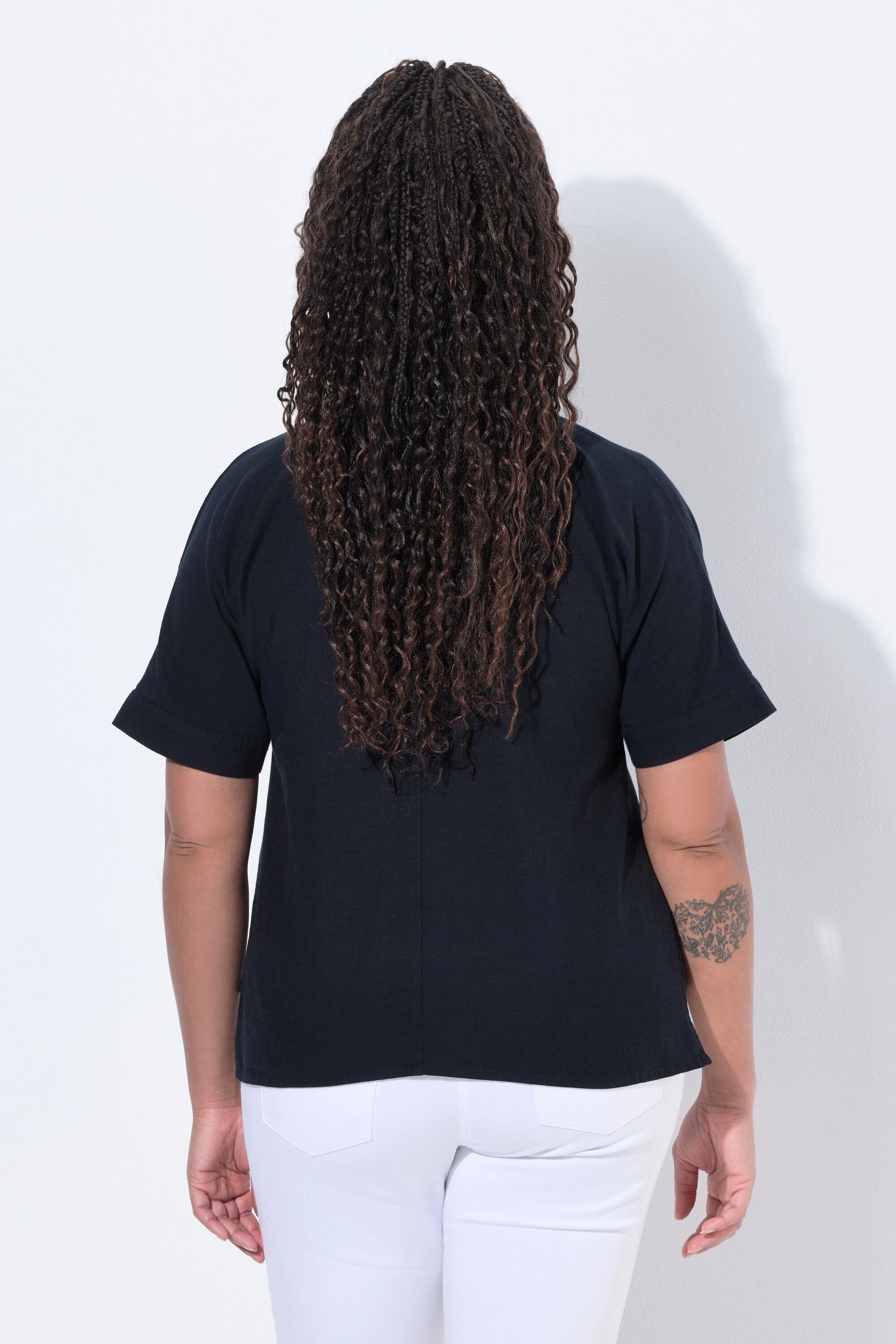 Angel of Style Longbluse Bluse A-Linie Leinenoptik Halbarm