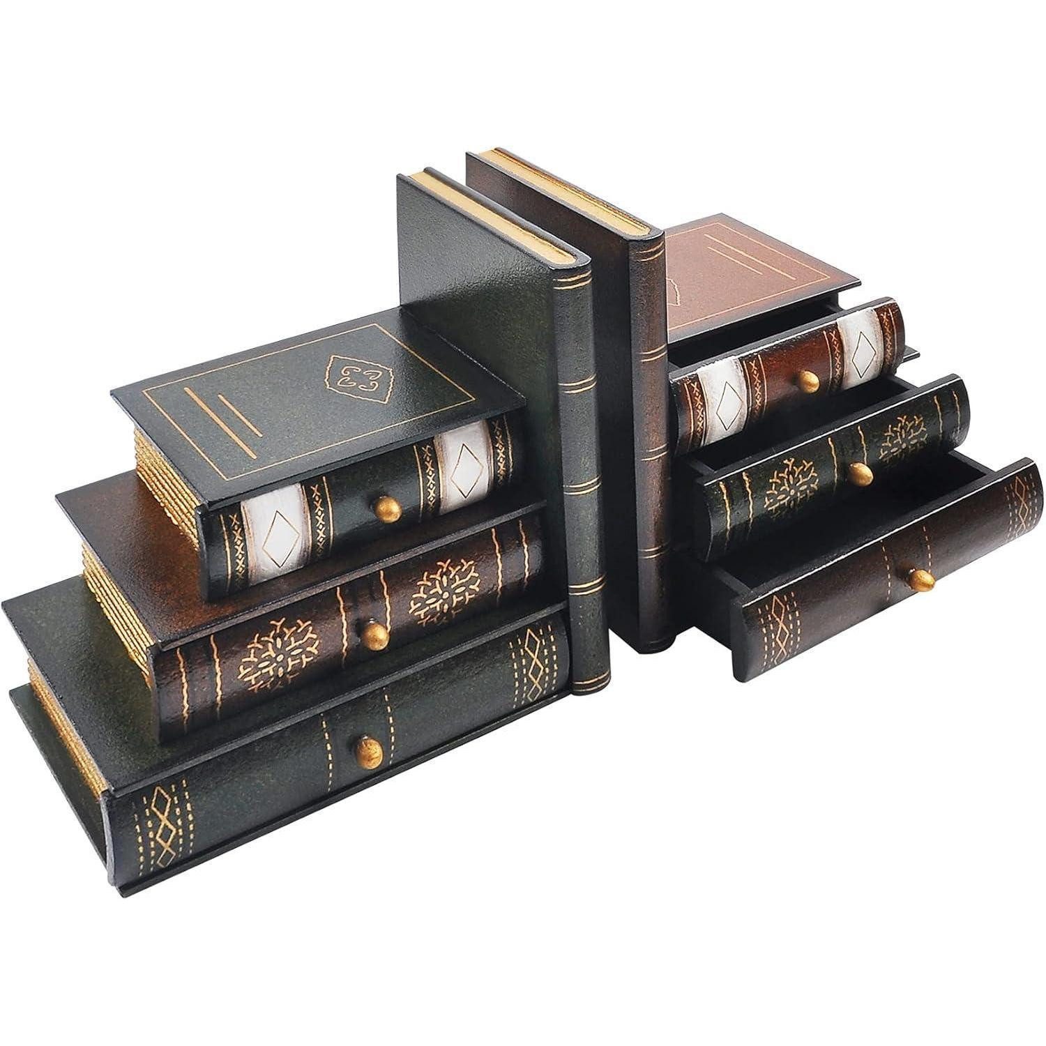 LuxusKollektion Buchstütze Vintage Buchstützen aus Holz - Dekorative Organizer für Büro und (2 St)
