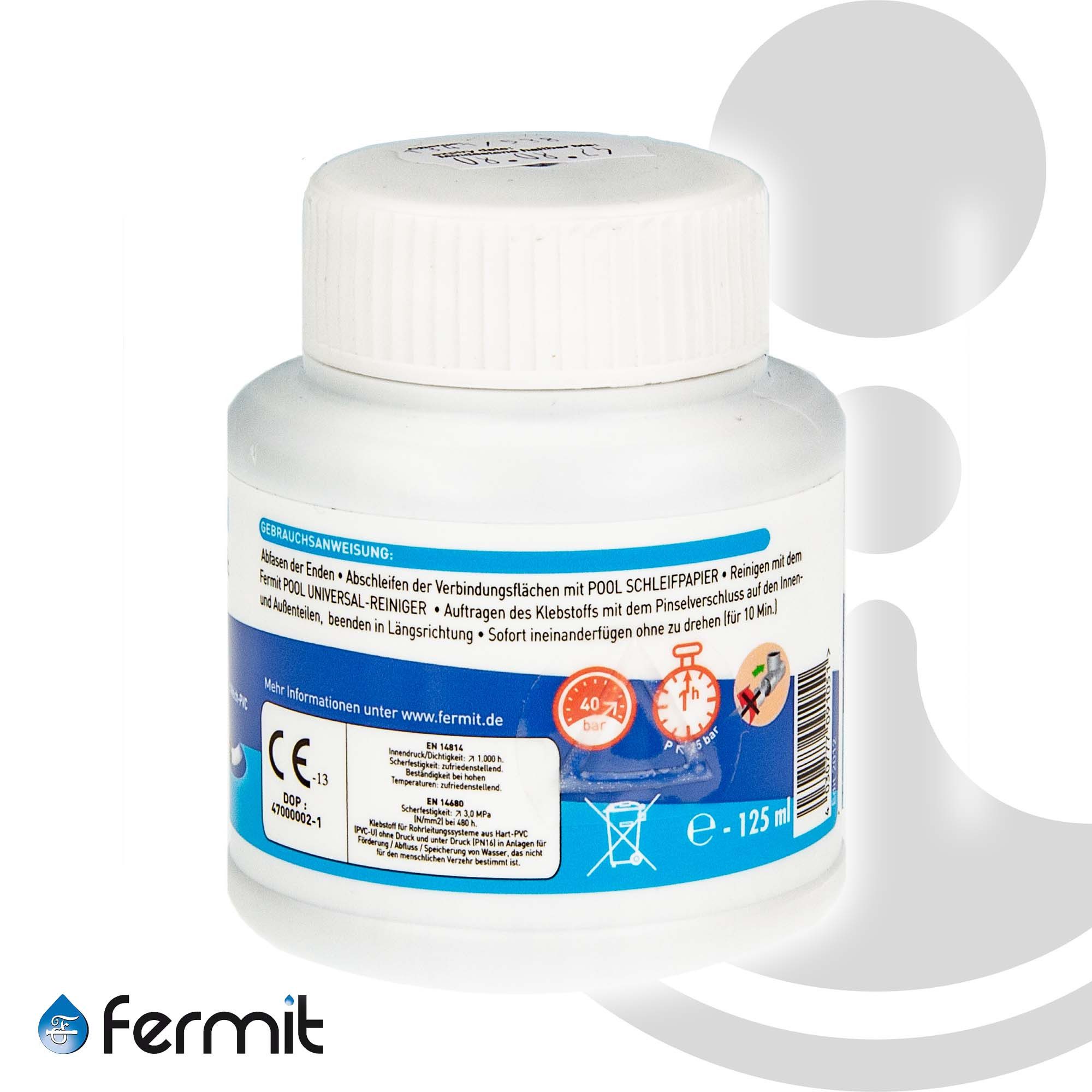Fermit Gewindedichtung PVC-Kleber Pool blau Dose 125 ml, mit Pinsel - 09105