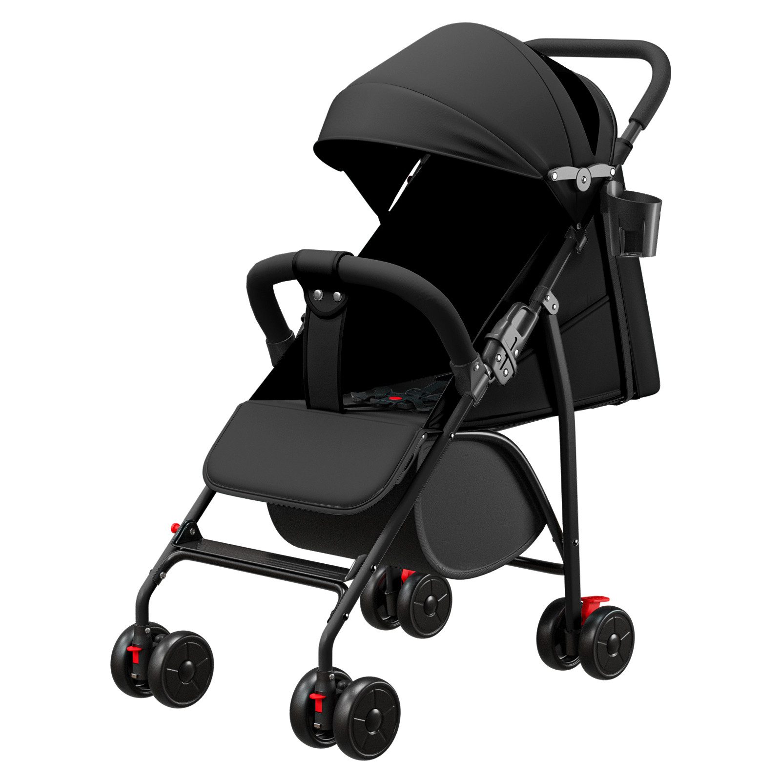 JEOBEST Kinder-Buggy Baby Kinderwagen, 0–3 Jahre, 3 Liegepositionen, flache Liegeposition, Klein Zusammenklappbar, Tasche im Verdeck, XL Korb
