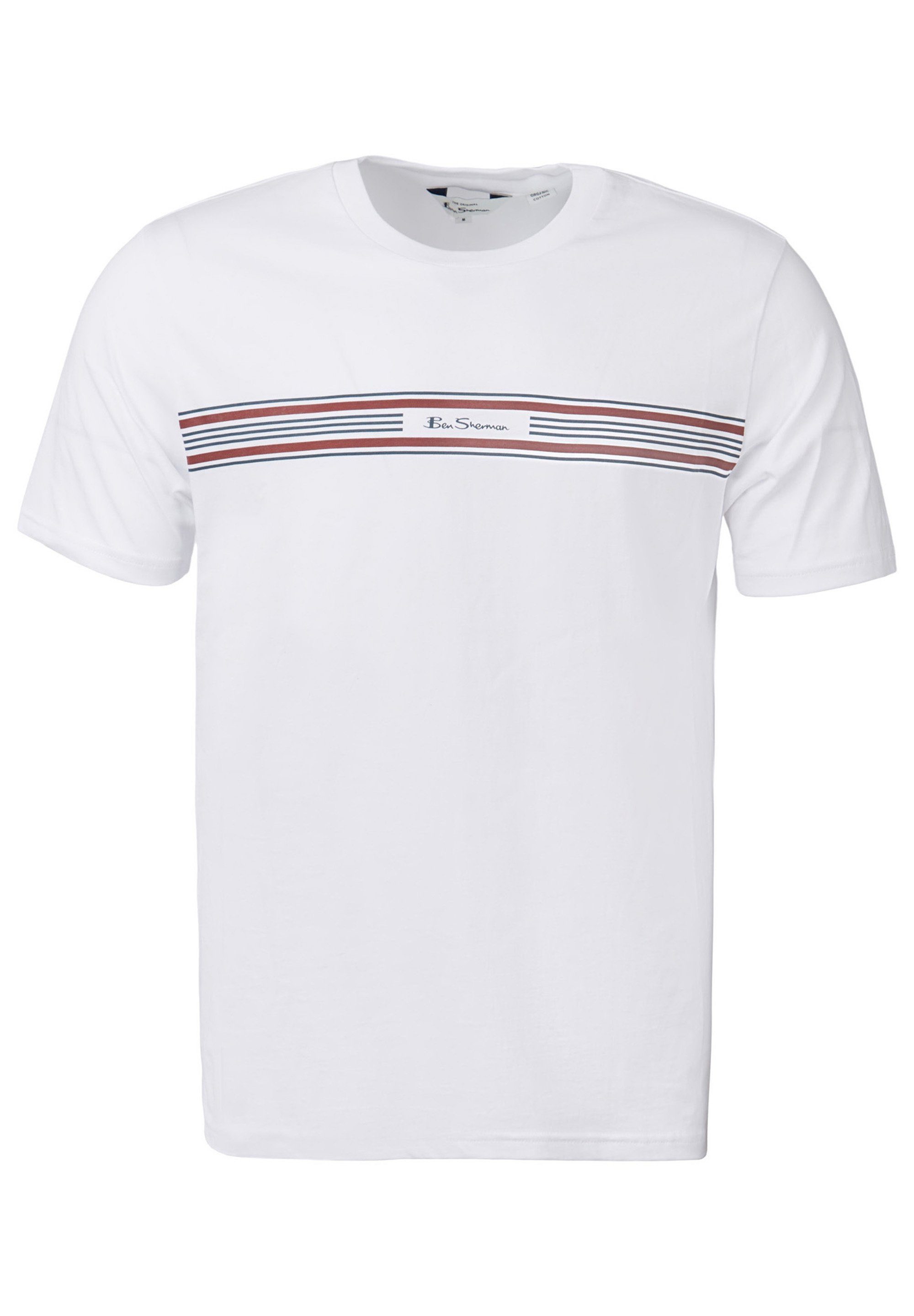 T-Shirt Stripe Seasonal mit Tee Kontraststreifen Ben Sherman Logo weiß