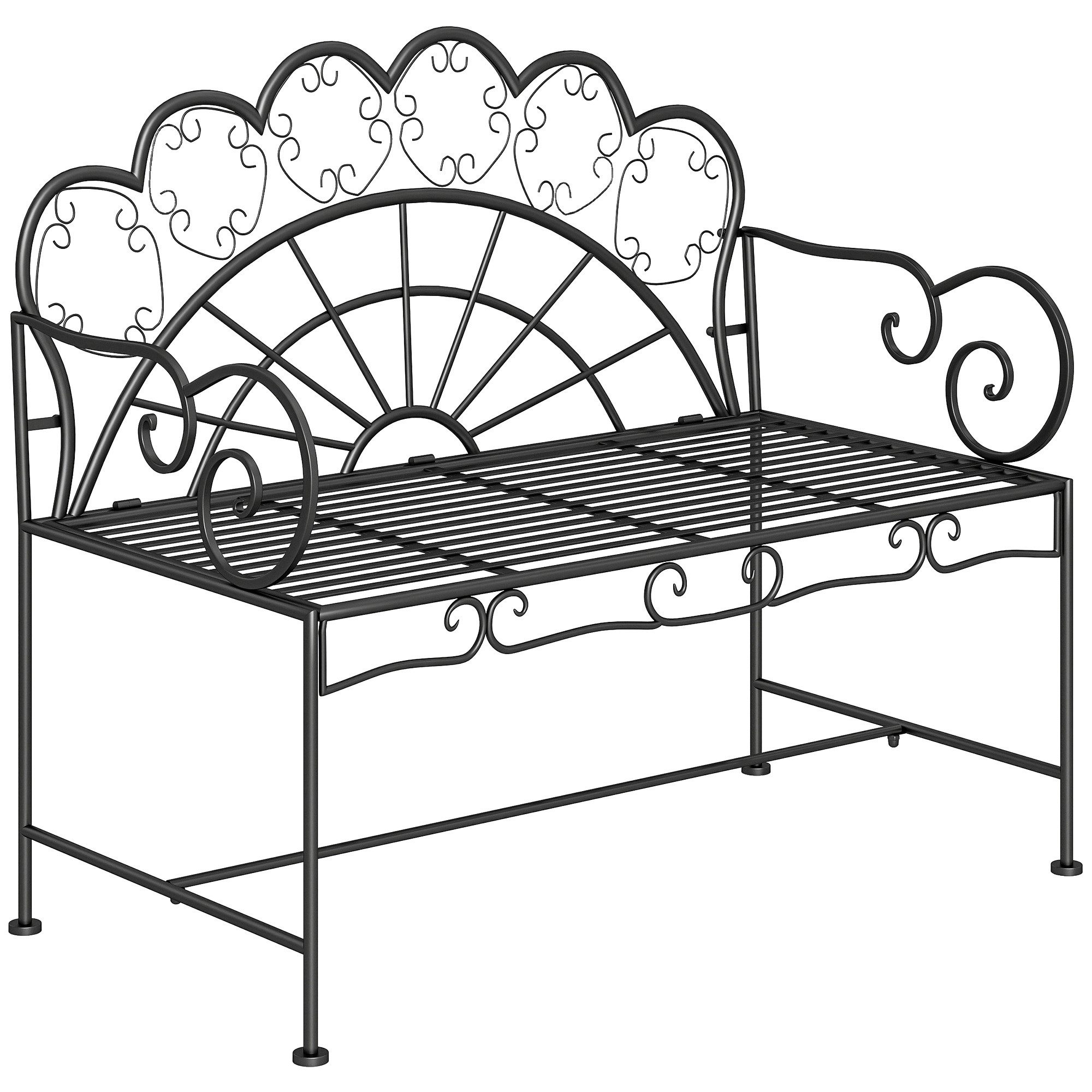 Outsunny Gartenbank Bank Gartenmöbel 2-Sitzer (Parkbank, 1-St., Sitzbank), Metall 107cm x 55,5cm x 92cm