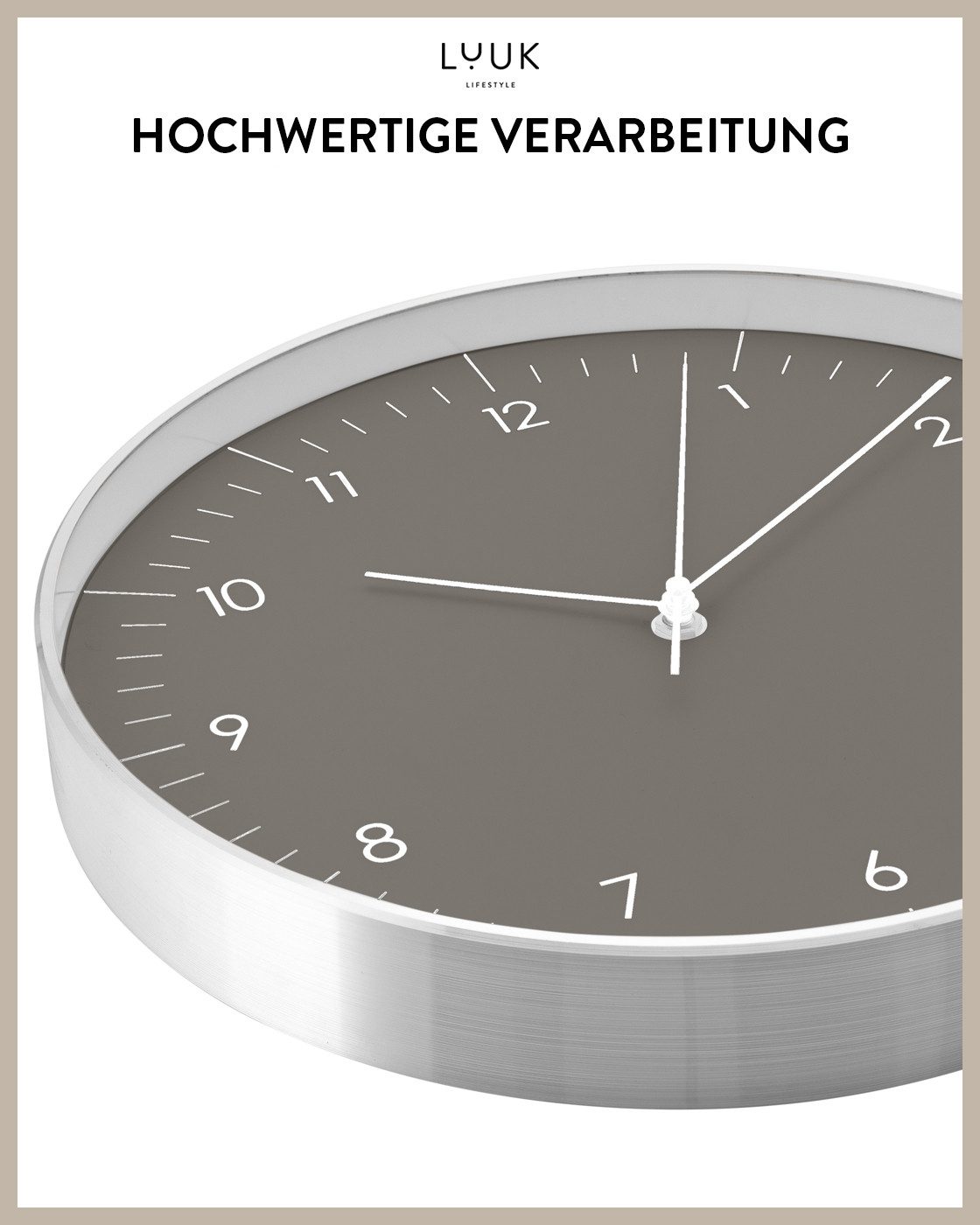 LUUK LIFESTYLE Wanduhr Helsinki (ohne Tickgeräusche, Quarzuhrwerk, große Ziffern, Sekundenzeiger)