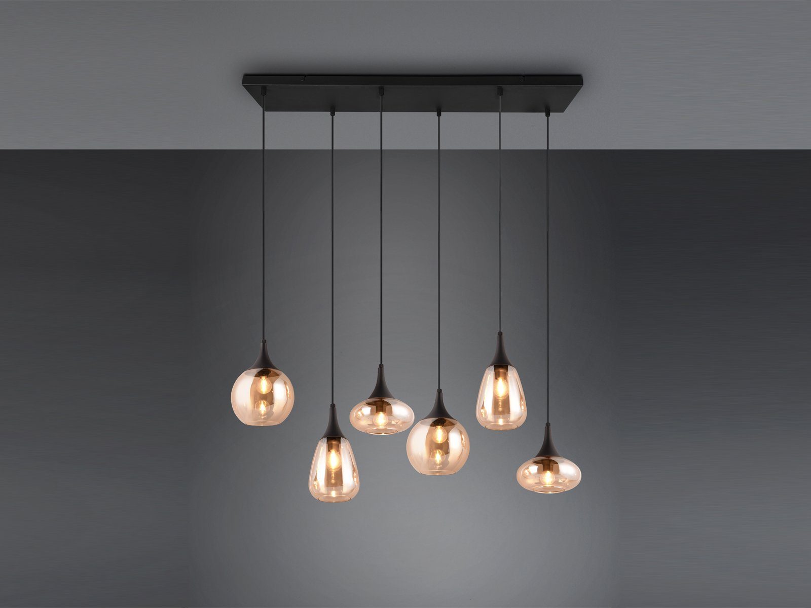 TRIO Leuchten LED Pendelleuchte Glas Bernsteinfarbig, Breite 94cm, dimmbar, LED wechselbar, warmweiß, ausgefallene Hänge-Lampe Esstisch mehrflammig, Esszimmerlampe hängend