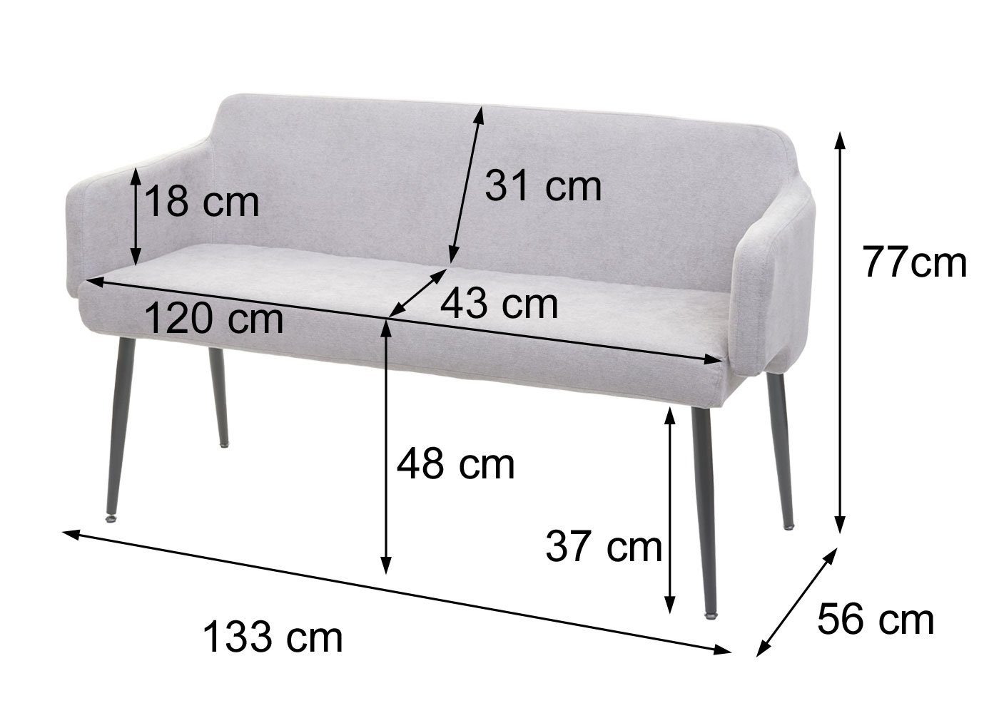 Sitzbank MCW-L13-B, und und grau Rückenfläche | Sitz- Abgerundete Armlehne, Schraubfüße, MCW grau Rücken-