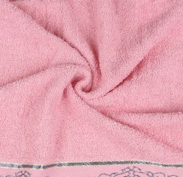Sarcia.eu Badetücher Rosa Baumwollhandtuch mit grauer Stickerei, 48x100 cm x3