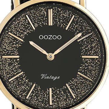 OOZOO Quarzuhr Oozoo Damen Armbanduhr schwarz Analog, Damenuhr rund, mittel (ca. 32mm) Edelstahlarmband, Elegant-Style