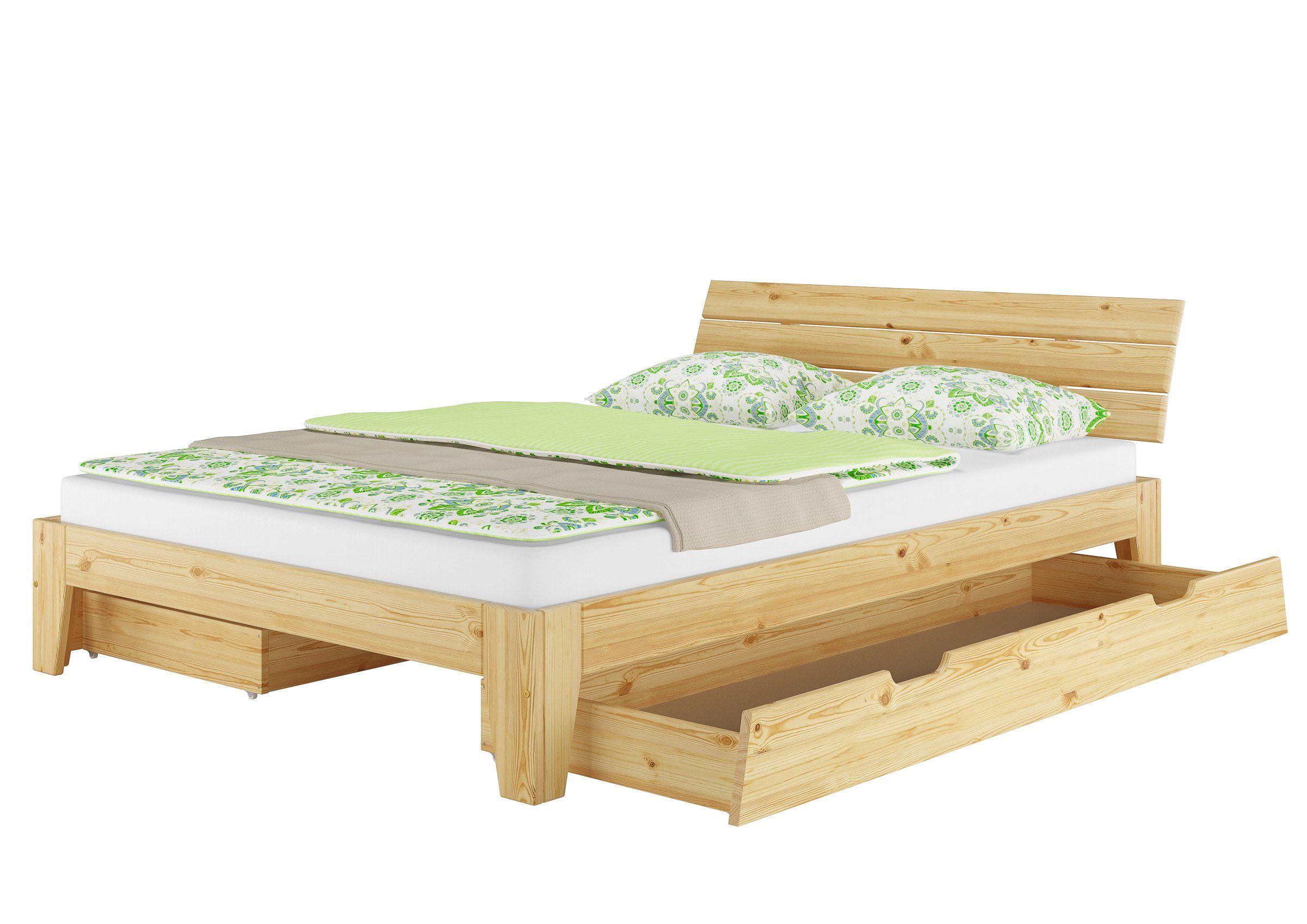 Doppelbett ohne Kiefer ERST-HOLZ Rost, Kieferfarblos 160x200 lackiert Bett natur