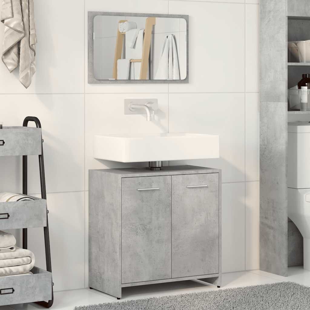 vidaXL Badezimmer-Set Badschrank mit Spiegel Betongrau günstig online kaufen