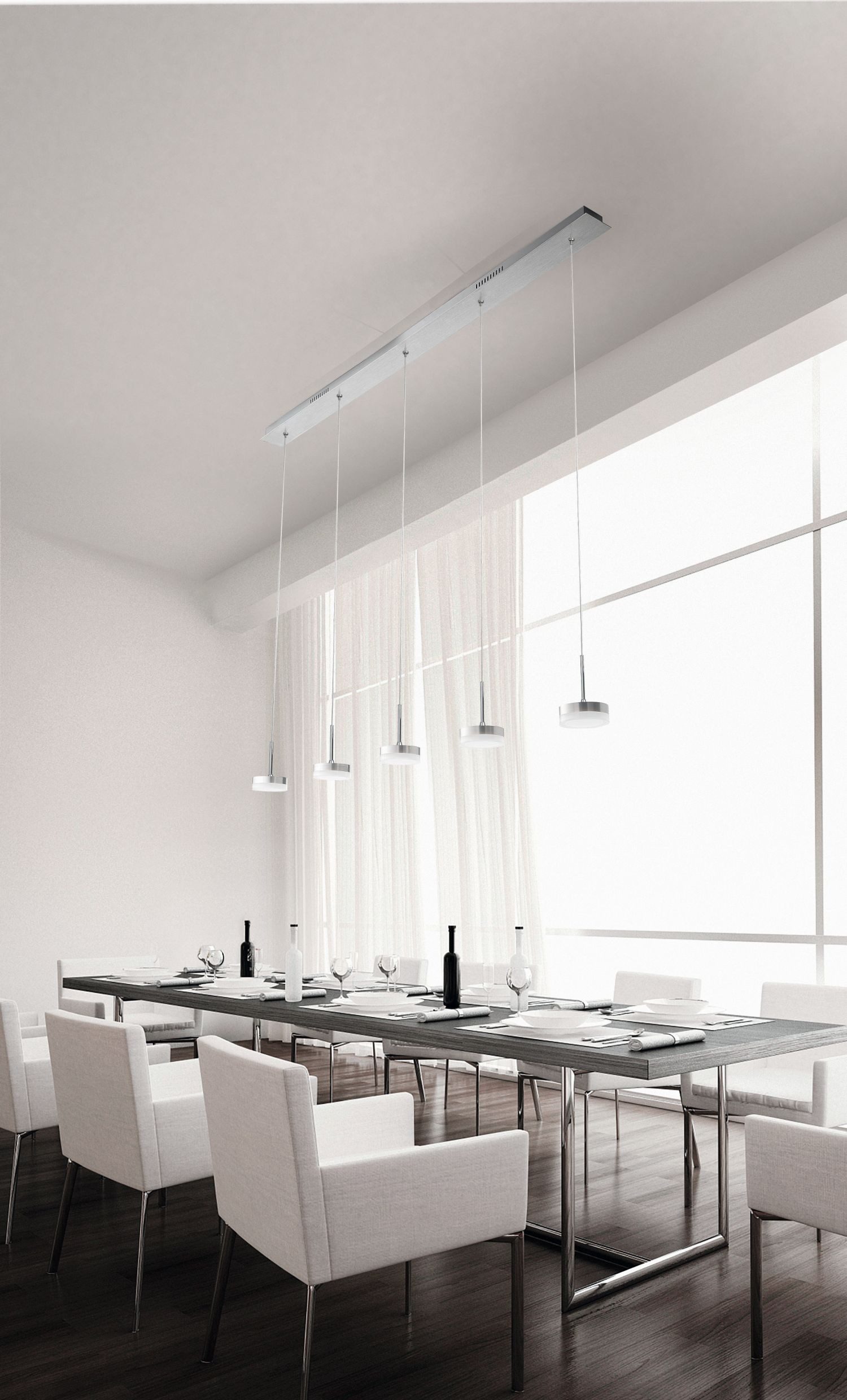 Licht-Erlebnisse Pendelleuchte BONU, LED fest integriert, Warmweiß, Metall LED H: max. 200 cm Aluminium gebürstet länglich 3000 K 3780 lm