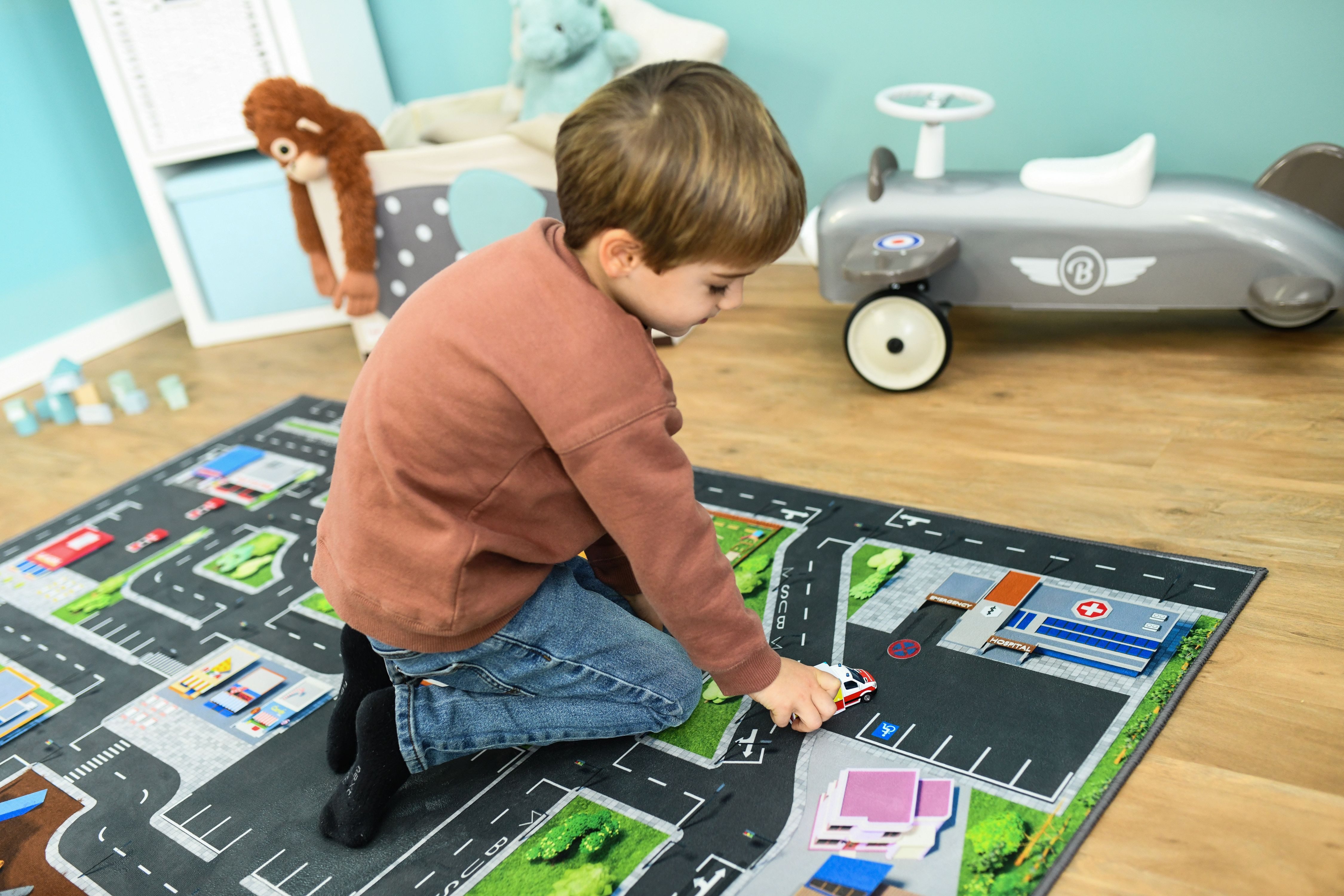 SkippiDoo Kinderteppich Straßenteppich Spielteppich Kinderzimmer Teppich Autoteppich, rechteckig, Höhe: 5 mm, keine sich wiederholende Motive, Antirutsch