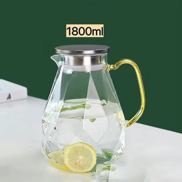 HIBNOPN Karaffe Karaffe 2.2 Liter, Glaskanne mit Deckel, Transparent
