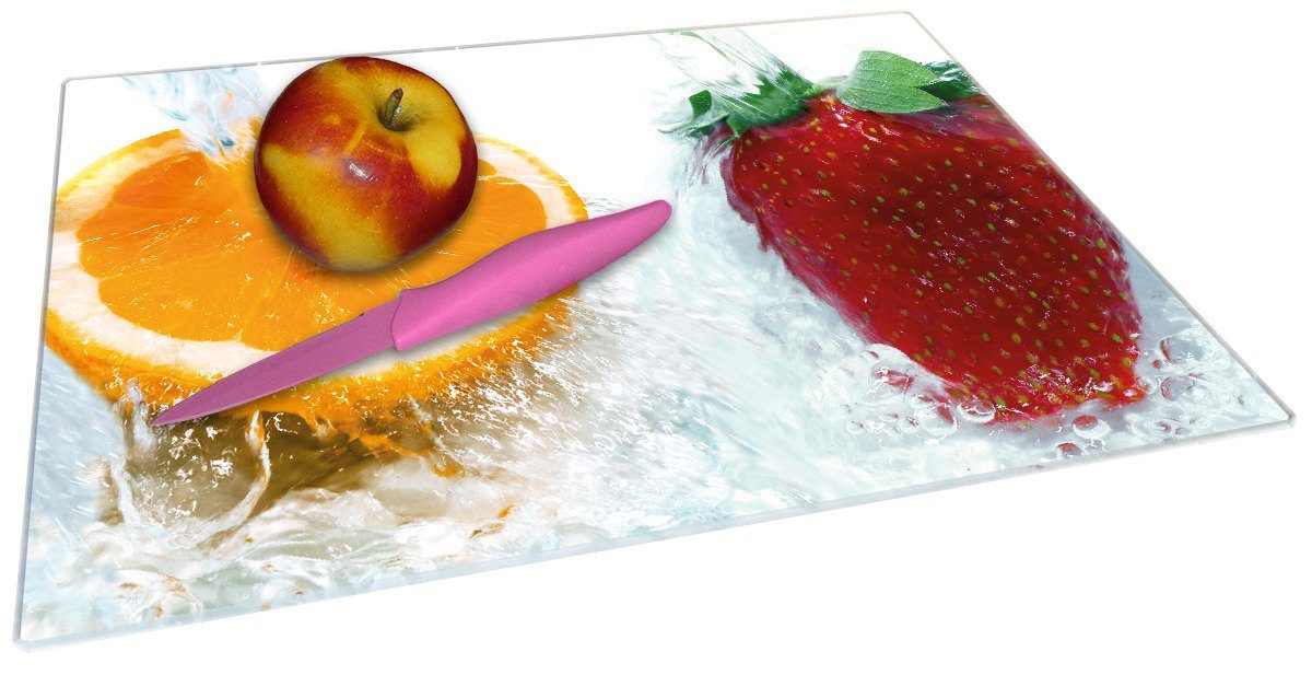 Früchte 30x40cm (inkl. übergossen Frische ESG-Sicherheitsglas, Gummifüße 4mm, I, Wallario mit rutschfester 1-St), Schneidebrett Wasser