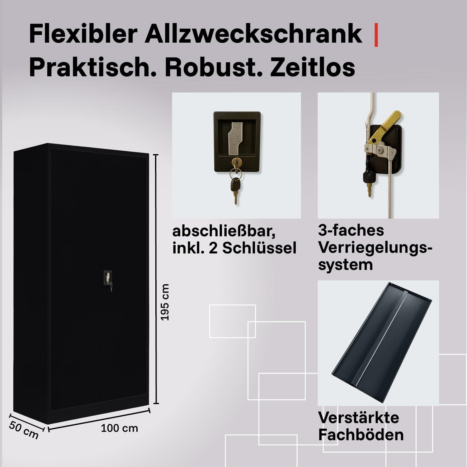 LagerZwei Aktenschrank Mehrzweckschrank 195x100x50 cm (Set, 4-St) abschließbar
