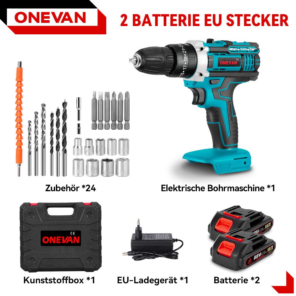 ONEVAN Akku-Bohrschrauber Akkuschrauber 21V Bohrschrauber Set, 25+1 Drehmom günstig online kaufen
