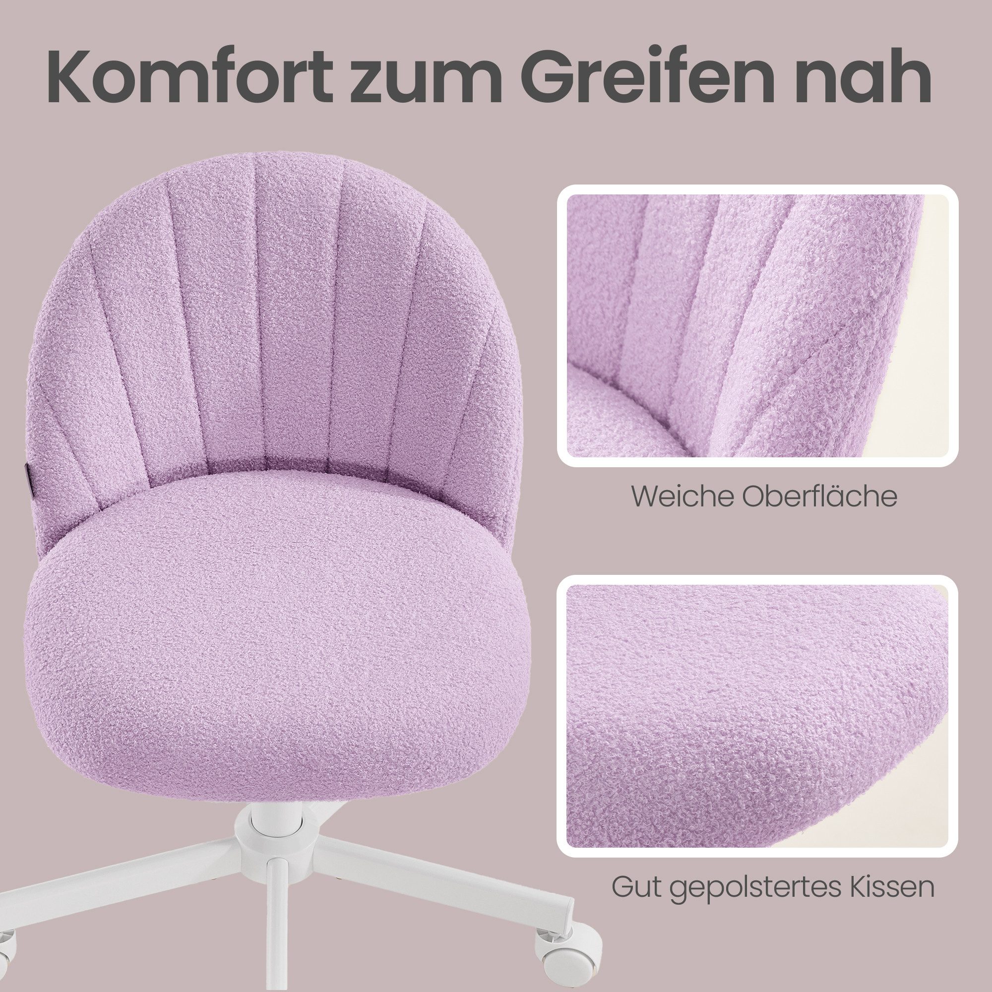 SONGMICS Bürostuhl Homeoffice-Stuhl, Schminkstuhl aus Fleece, Schreibtischstuhl, Schaumstoffpolsterung, höhenverstellbar, für Arbeitszimmer – Bild 5 von 5