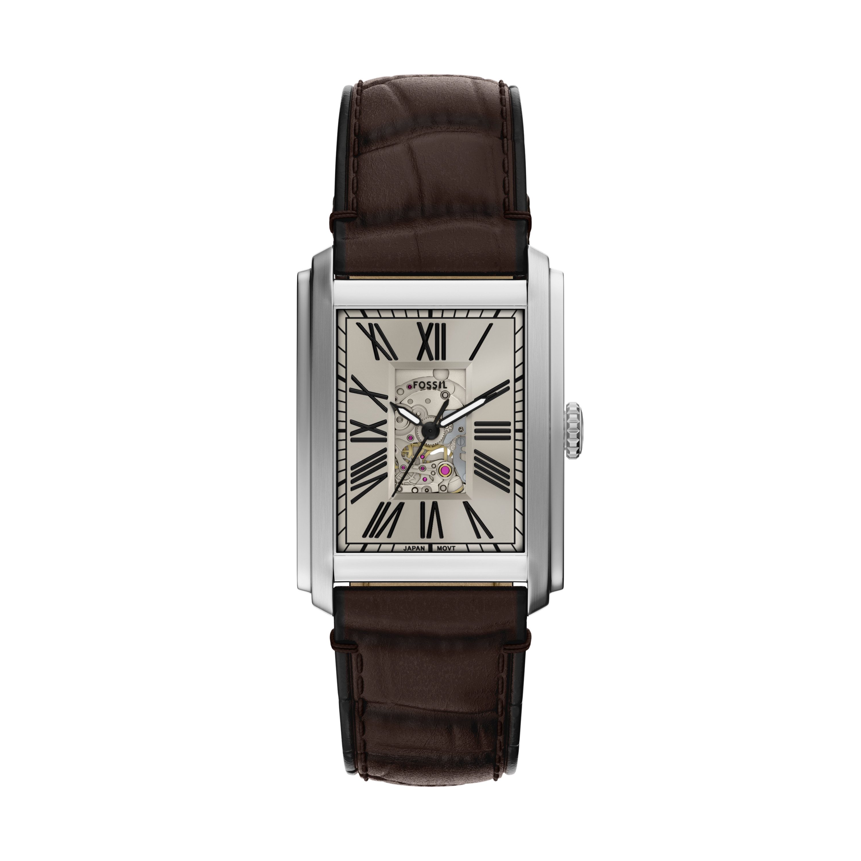 Fossil Automatikuhr CARRAWAY ME3272, Armbanduhr, Herrenuhr, Mechanische Uhr, Lederarmband, analog