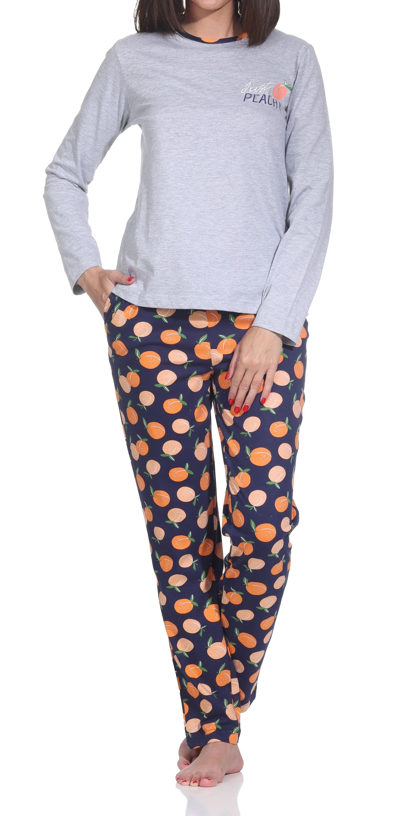 Normann Pyjama Normann Damen Pyjama langarm – „Peachy“ Design – Soft-Jersey Komfort