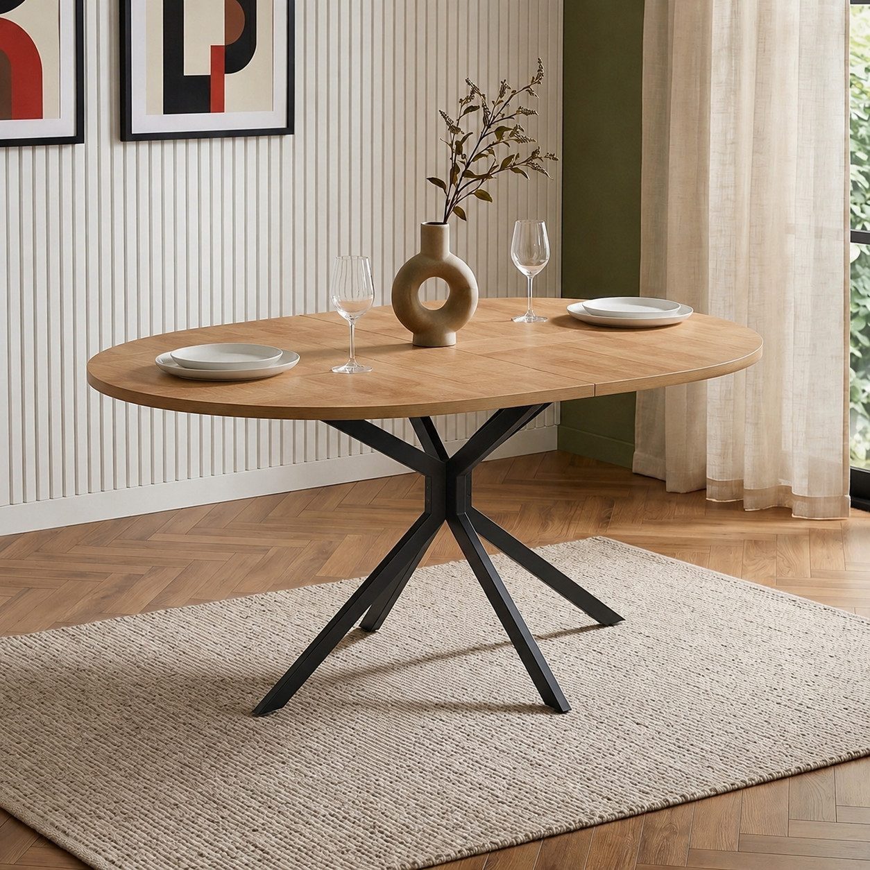 Flieks Esstisch 120x80x75,5cm (1-St., 1 Tisch), ovaler Küchentisch mit Holzmaserung Schreibtisch, Metallbeine