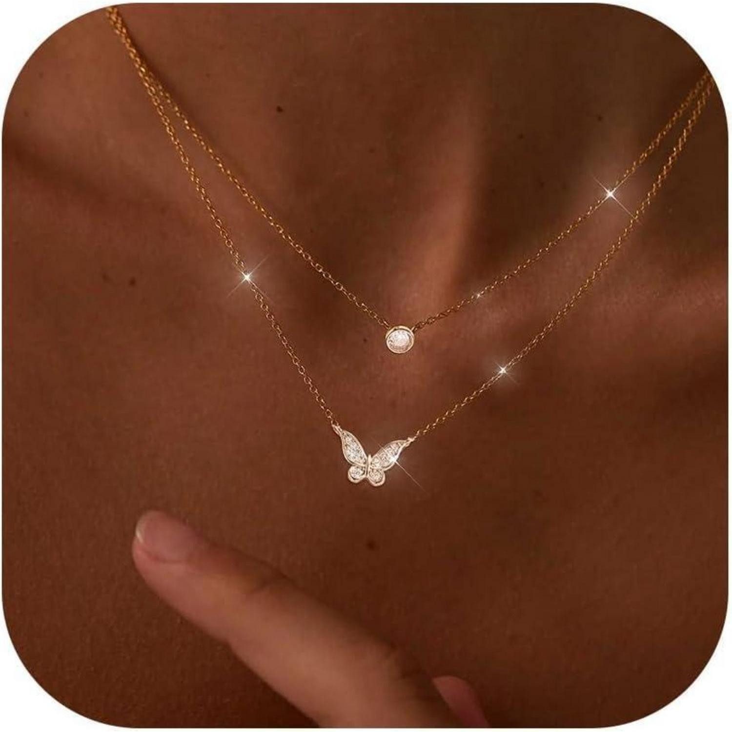 LuxusKollektion Kette und Anhänger Set Layering Halskette Damen 14K Vergold günstig online kaufen