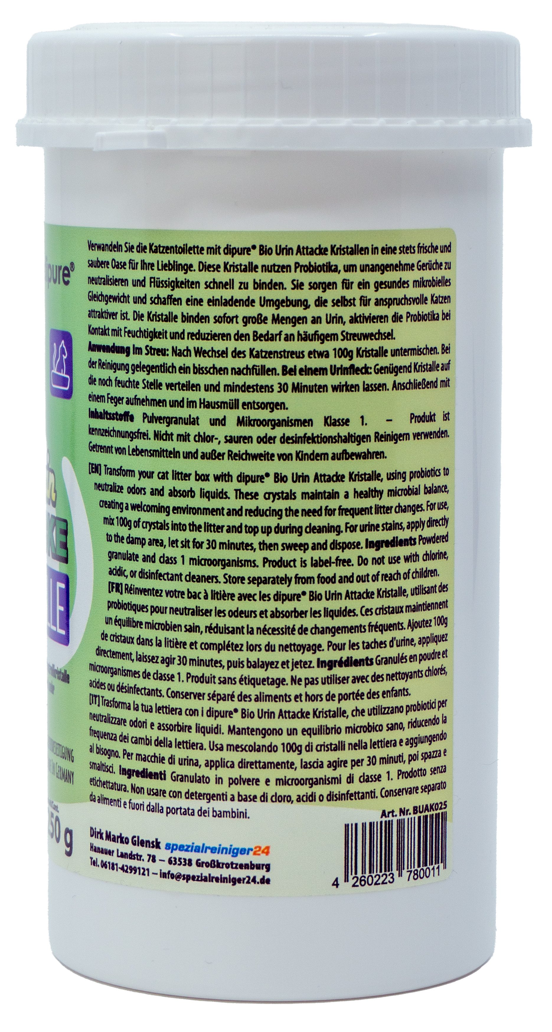 dipure Katzenstreu Bio Urin Attacke Kristalle (0-tlg), Probiotischer Katzentoilettenzusatz gegen Gerüche