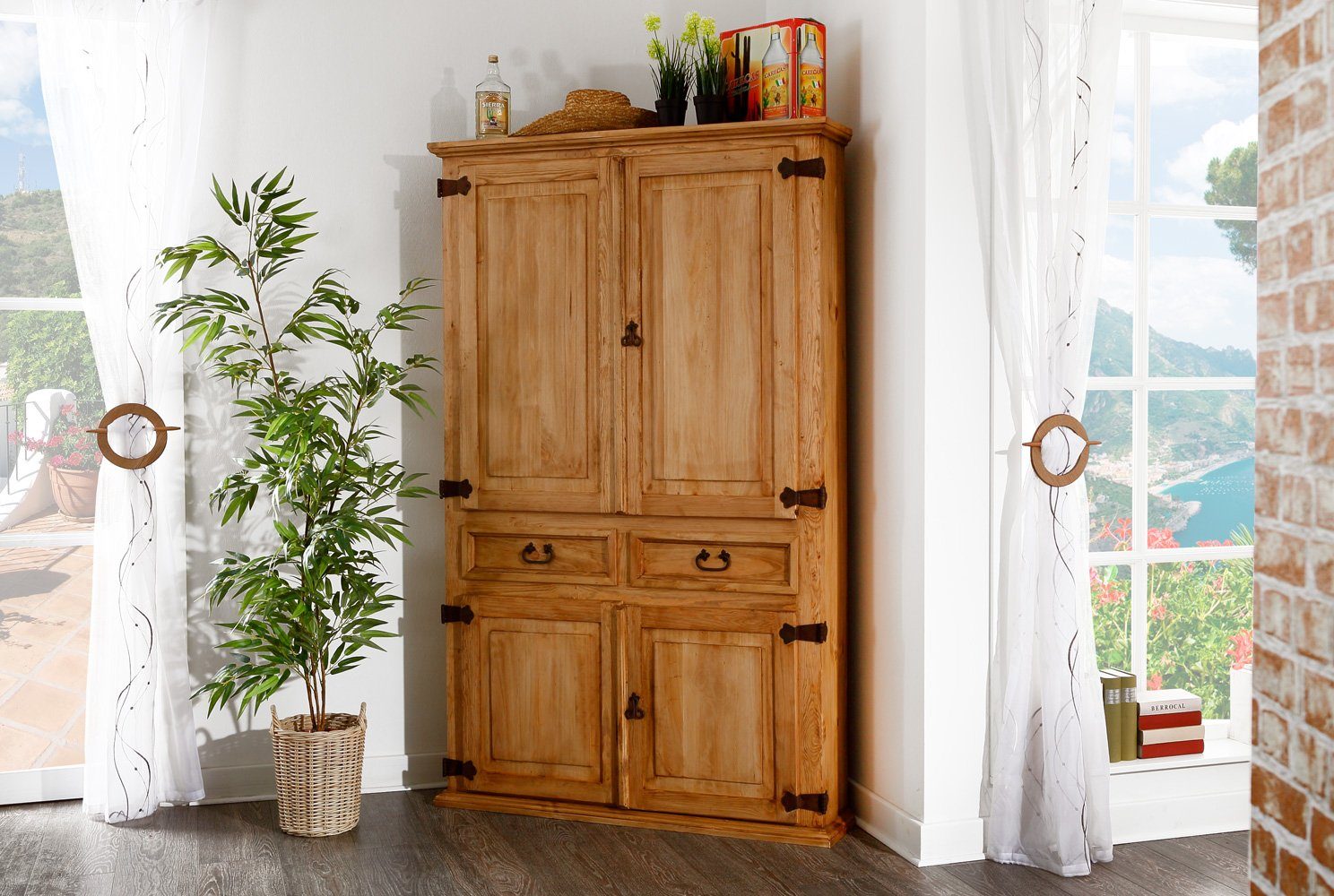 1a Direktimport Eckschrank Mexico Möbel TV Phono Eckschrank - Pinie Massivholz - Landhausstil