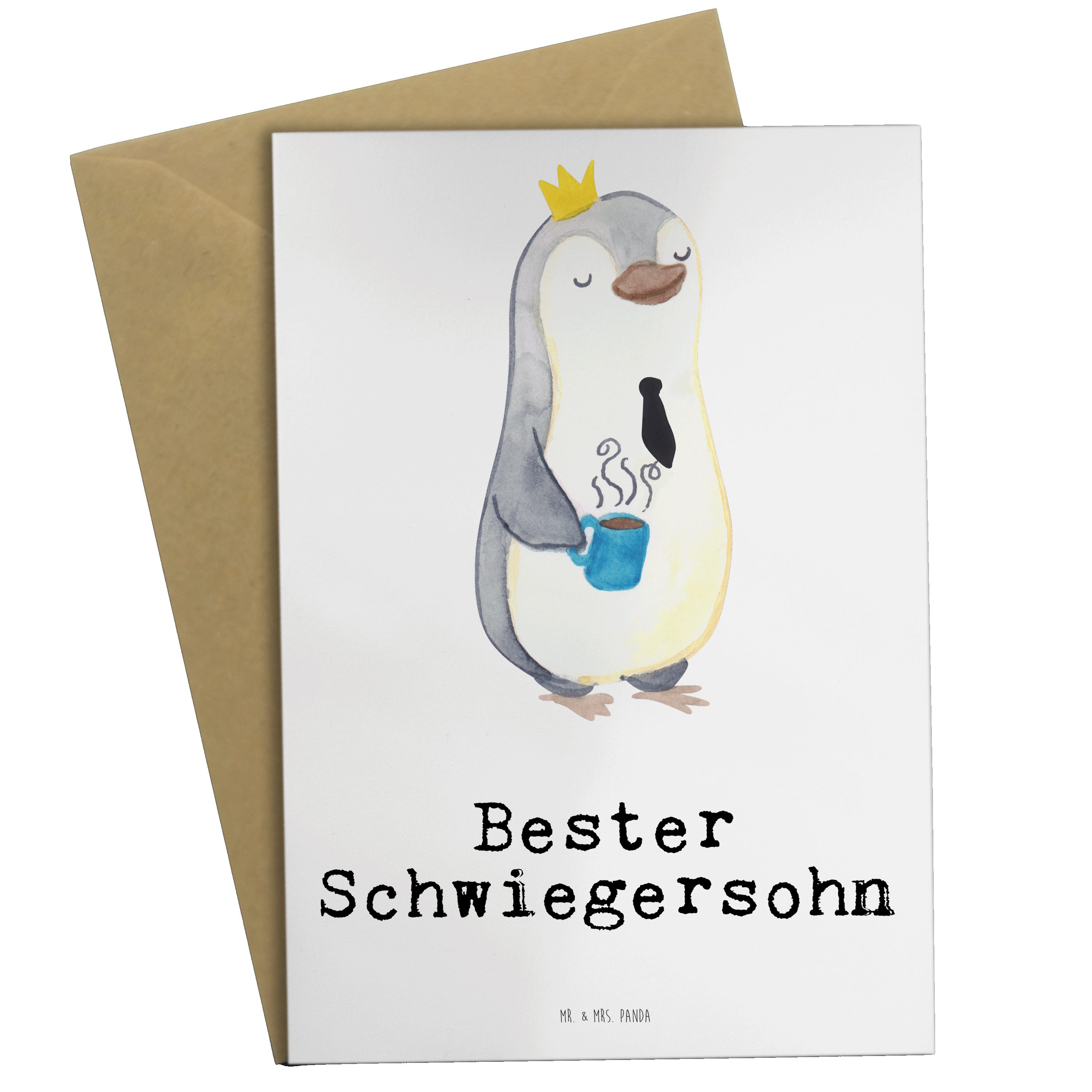 Mr. & Mrs. Panda Grußkarte Pinguin Bester Schwiegersohn - Weiß - Geschenk, für, Mitbringsel, Hoc