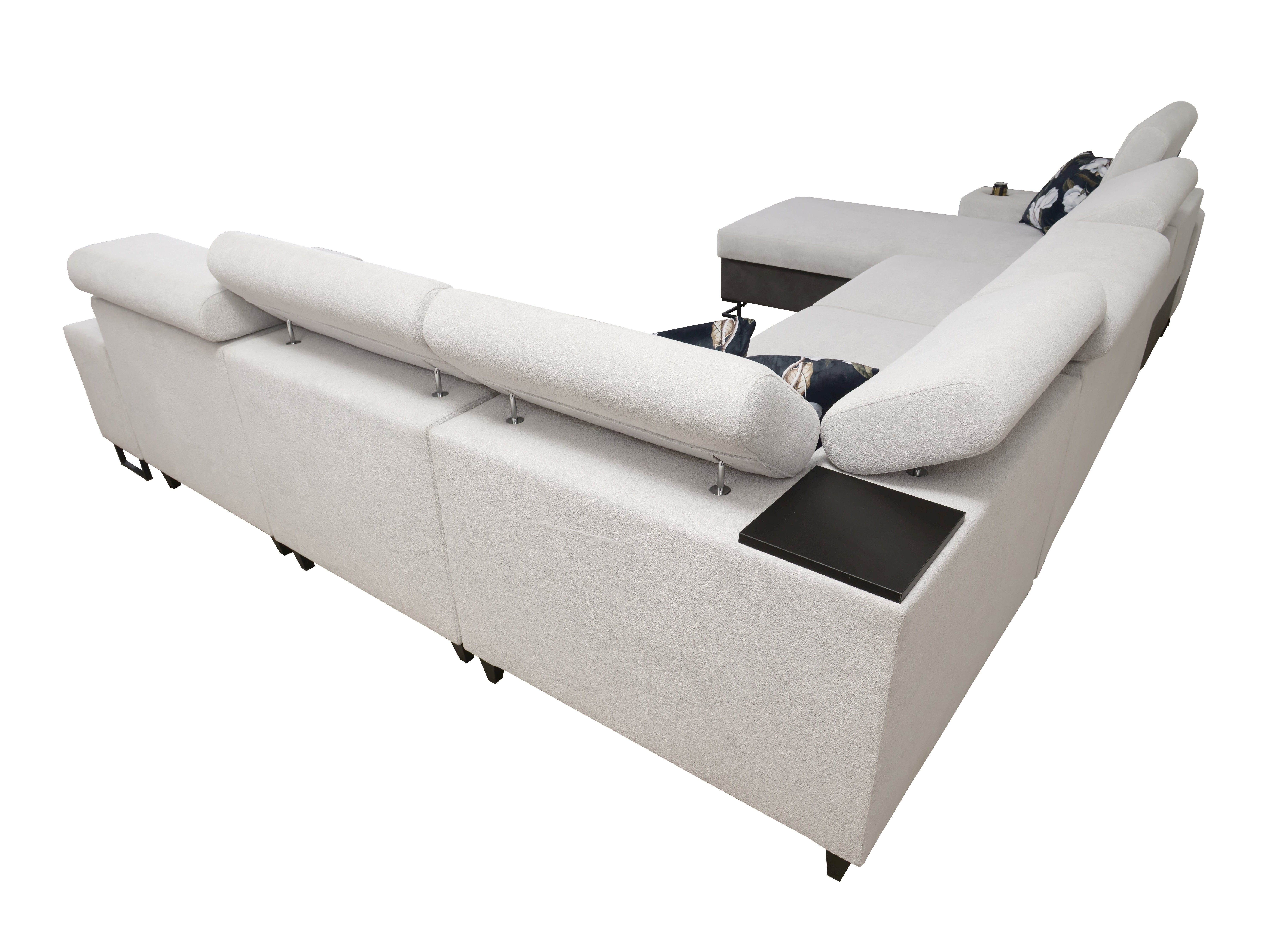 Möbel für Dich Wohnlandschaft Melody IV in U-Form mit USB, Ablagen und anderen Extras, mit Becherhalter in den Armlehnen und einem kleinen Beistelltisch