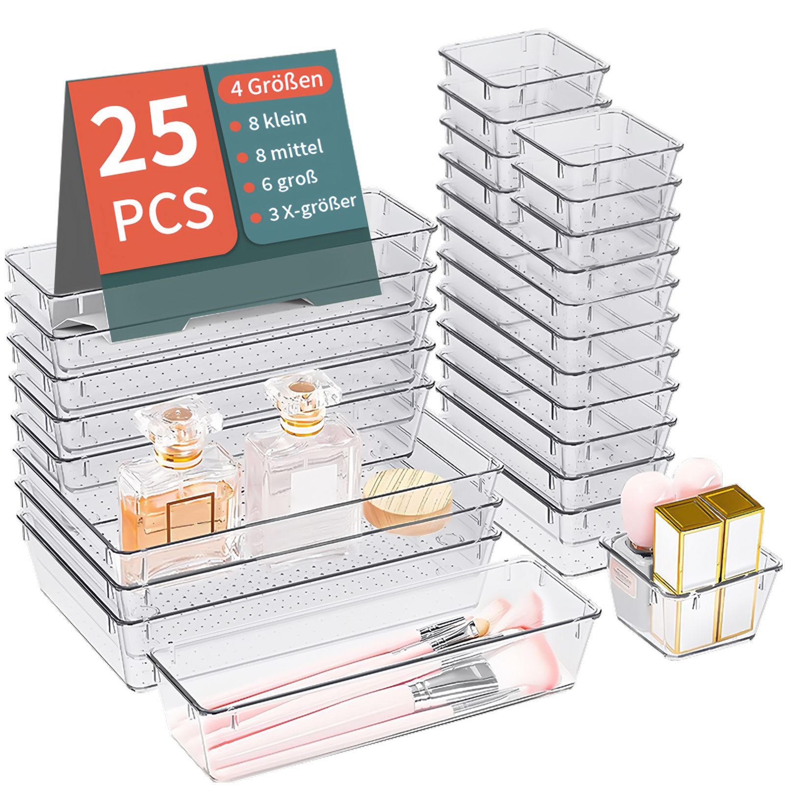 Organizer Schubladen Organizer – 25 Stücke in 4 Größen für Küche, Bad, Makeup