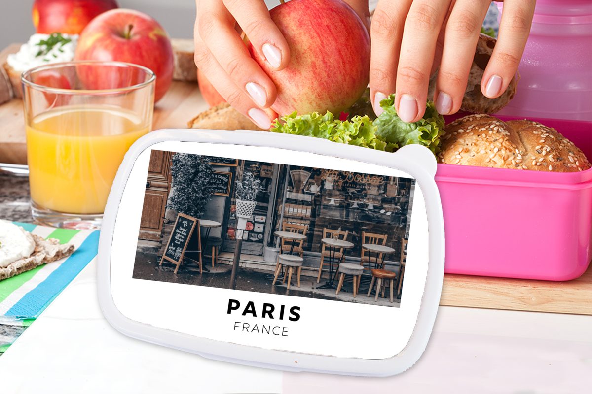 Frankreich Mädchen, Kunststoff, rosa - Lunchbox Snackbox, Brotbox für Cafe, Kunststoff Paris (2-tlg), MuchoWow Kinder, Brotdose - Erwachsene,