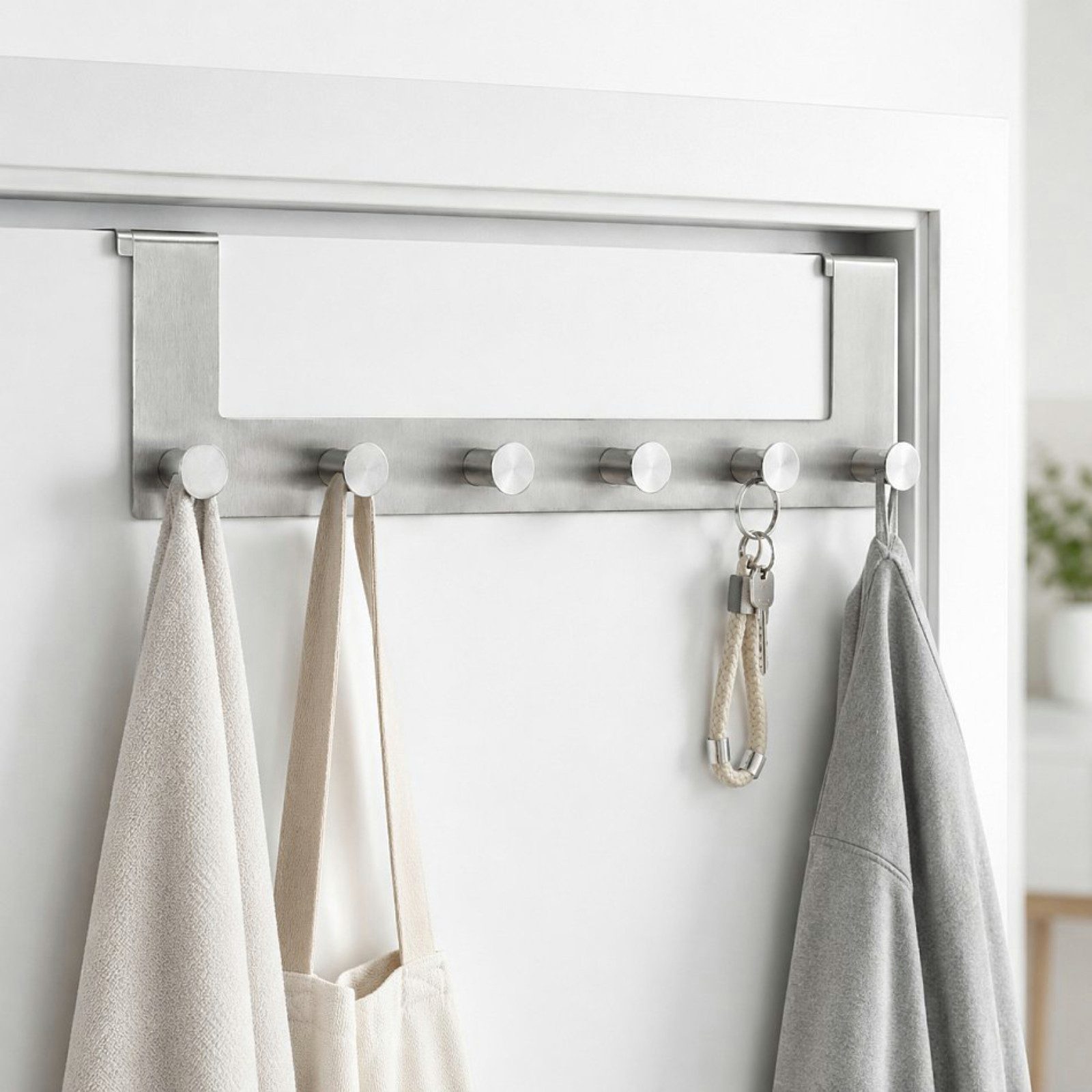 Haushalt International Türgarderobe Hakenleiste Garderobe 6 Haken 39cm, (Stück, 1-St., Packung), Gebürstet, Moosgummi gepolstert, Edelstahl, 6 Aufhängungen