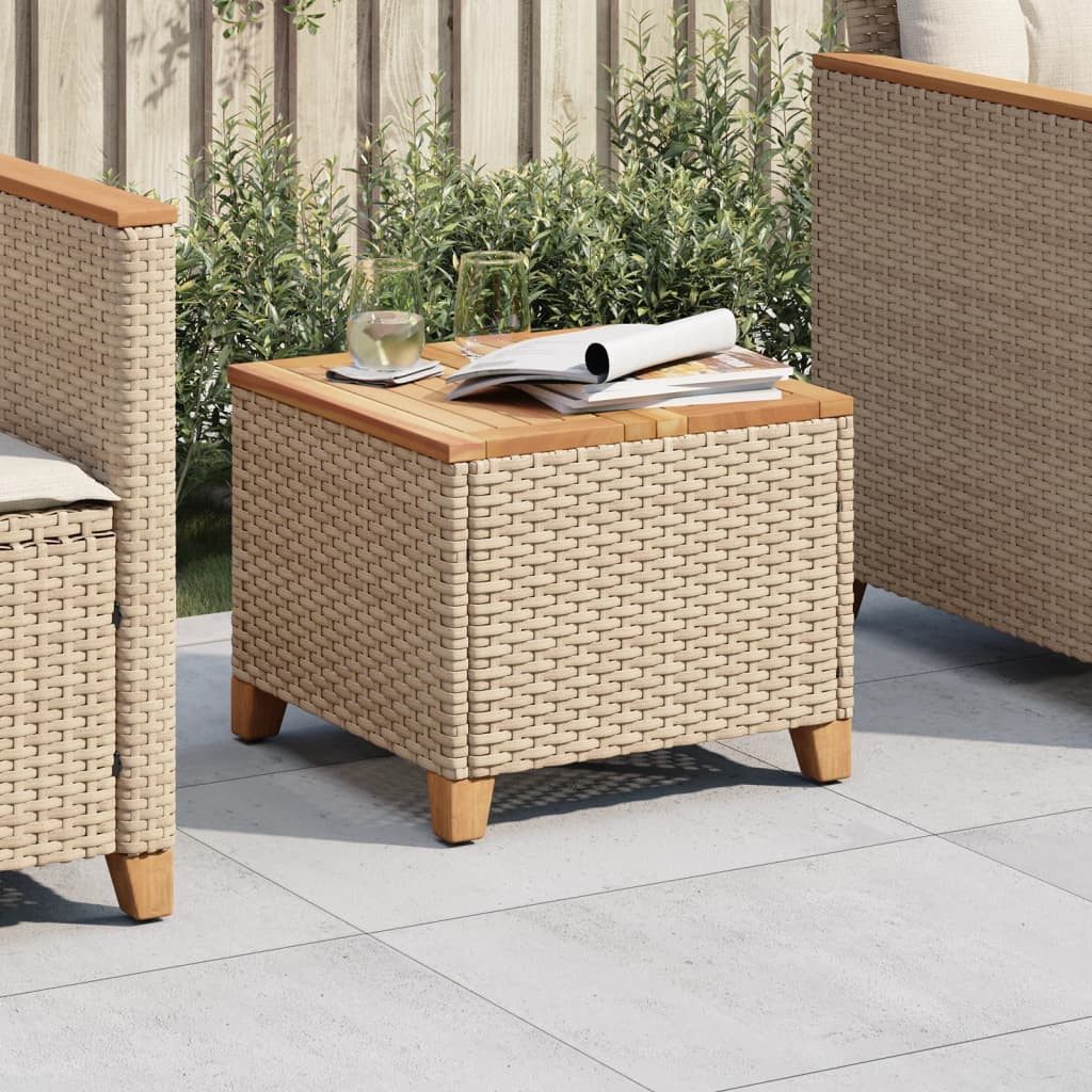vidaXL Gartentisch Gartentisch Beige 45x45x37 cm Poly Rattan nholz (1-St)