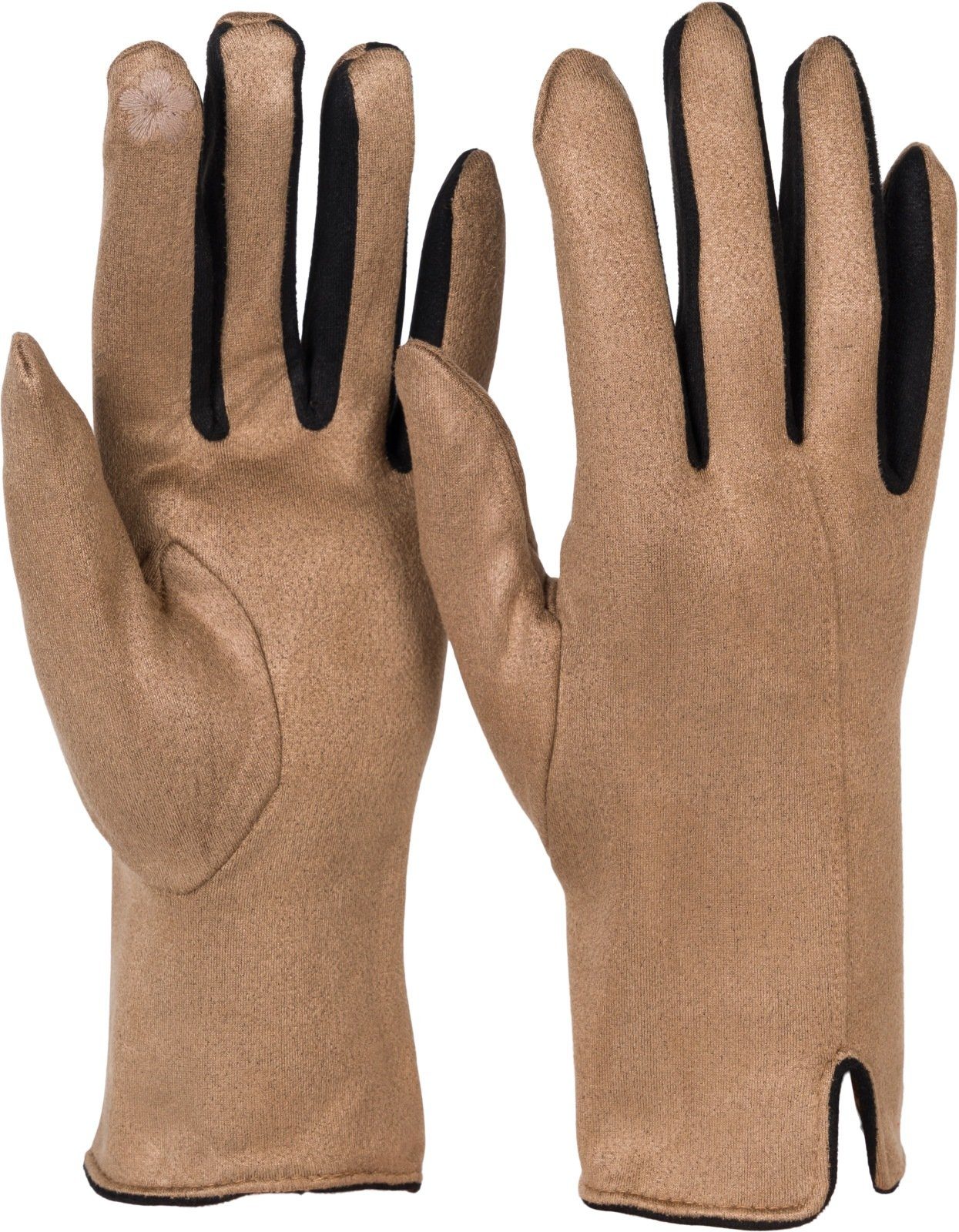 styleBREAKER Fleecehandschuhe Touchscreen Handschuhe Kontrast Taupe