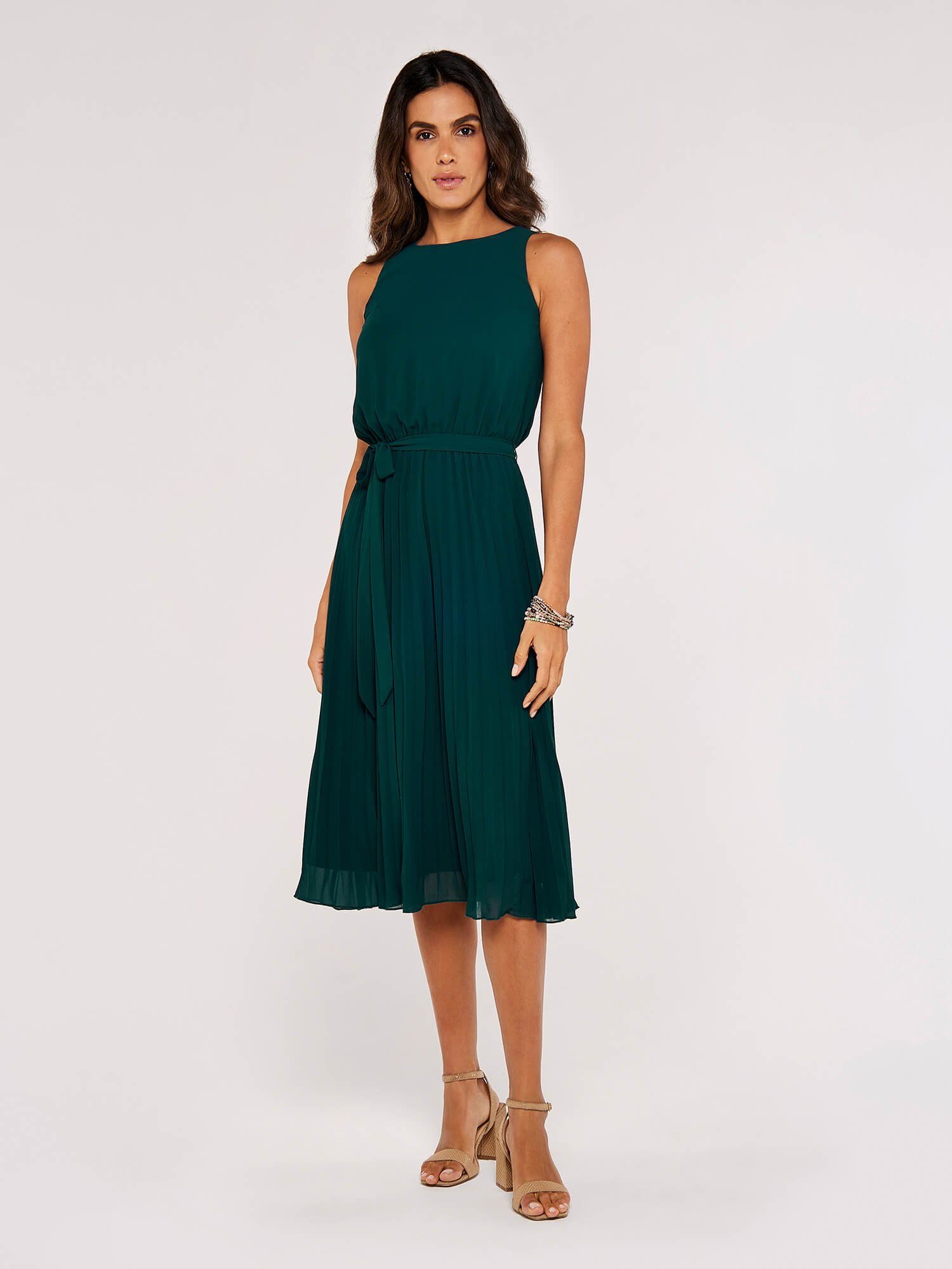 Apricot Midikleid Plissee Kleid mit Bindeband (Stoffgürtel) mit Bindeband günstig online kaufen