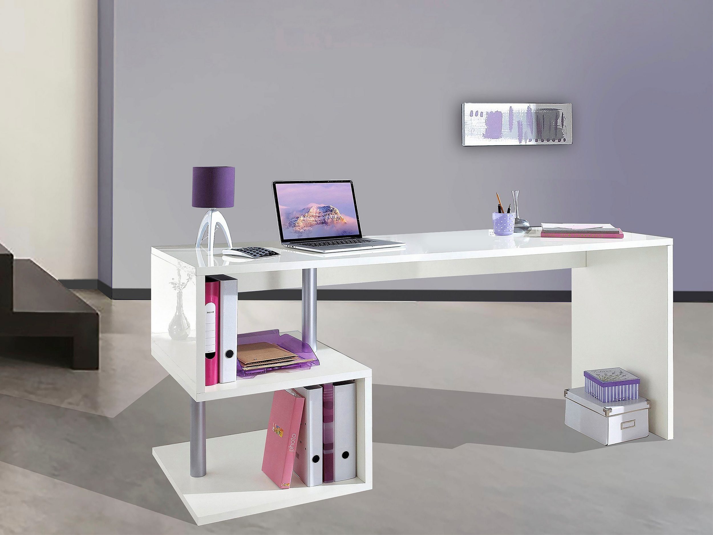180x77,5x60 Schreibtisch in (BxHxT: möbelando Einlegeboden mit Angolo Esse einem cm), weiß