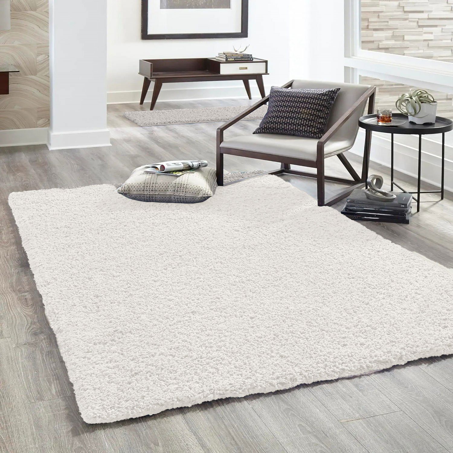 Vimoda Hochflor-Teppich Shaggy Wohnzimmer Läufer, Rund, Höhe: 30 mm, Wohnzimmer Teppich, Schlafzimmer, langflor, Einfarbig Dunkel Farbe