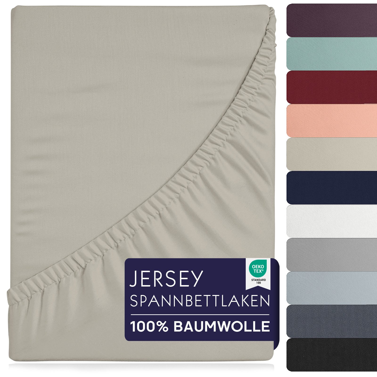 BRB HOME Spannbettlaken Spannbettlaken Jersey Baumwolle für Topper Boxspringbett, Baumwolle, Gummizug: Rundum, (1 Stück), Matratzen bis 27 cm Höhe, OEKO TEX Standard 100, Jersey Spannbetttuch