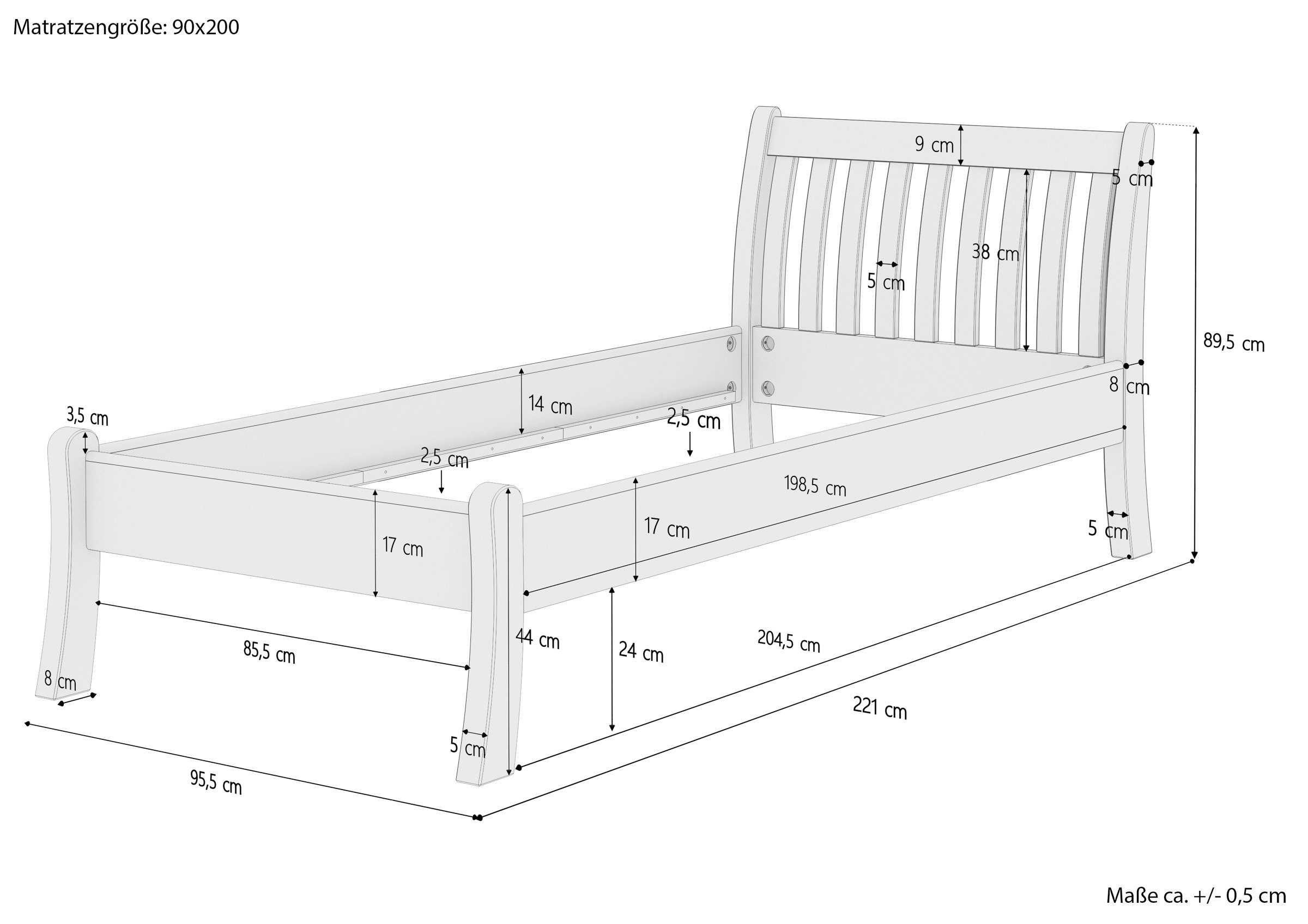 Bett massiv ERST-HOLZ cm, natur hohe Einzelbett Sitzkante Kiefer Kiefer 90x200
