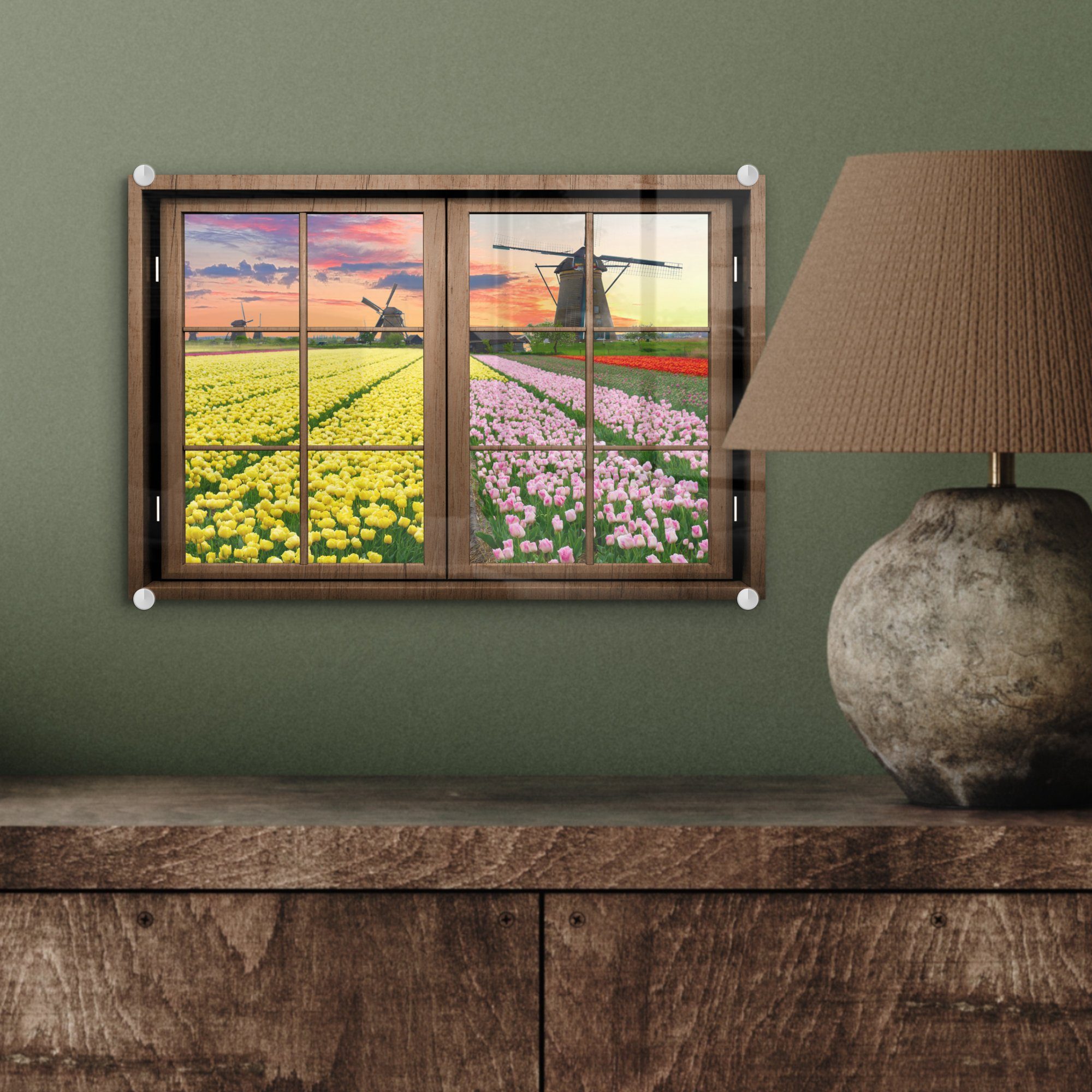 Glas - auf Bilder auf Foto Mühle - Acrylglasbild - (1 - Wanddekoration Tulpen, - Ansicht Glas Wandbild Glasbilder MuchoWow St),