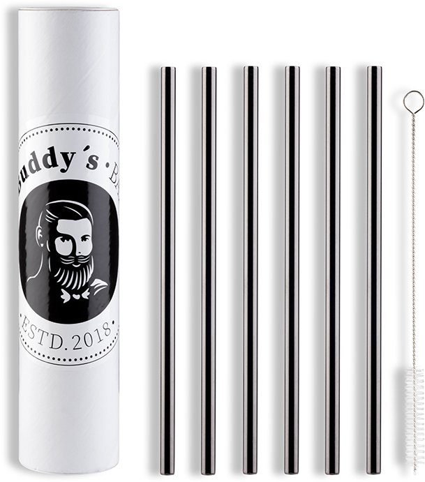 Buddy's Trinkhalme Buddy´s Bar, (Set), wiederverwendbar, 6 Соломинки + Reinigungsbürste, Gunmetal-Look