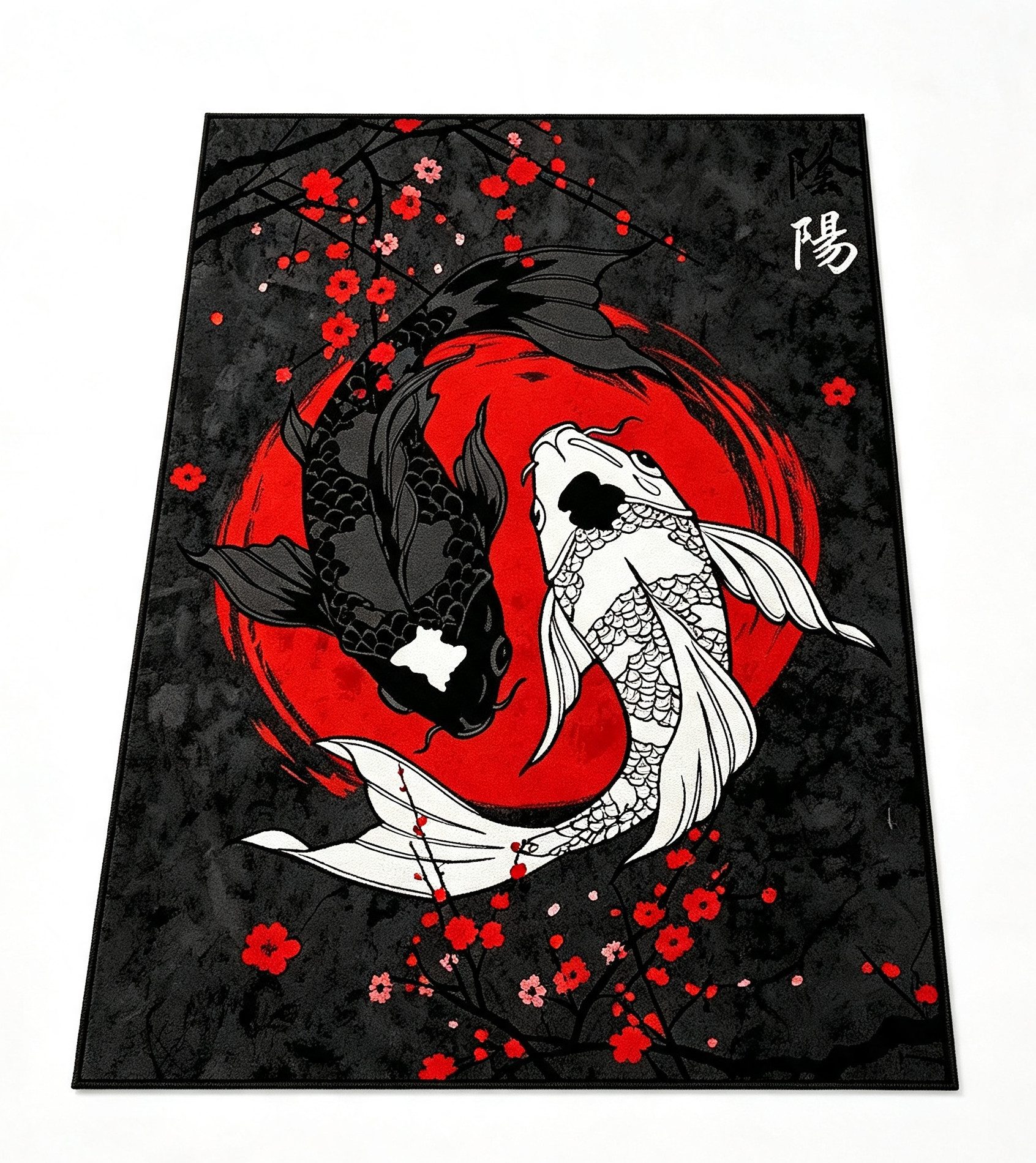 Jumpeak Teppich Teppich, Motiv mit orientalischen Koi-Karpfen, rutschfest, waschba, Rechteck, Höhe: 5 mm, Rectangular, 5mm dick, faux cashmere, indoor rug, machine-washable rug