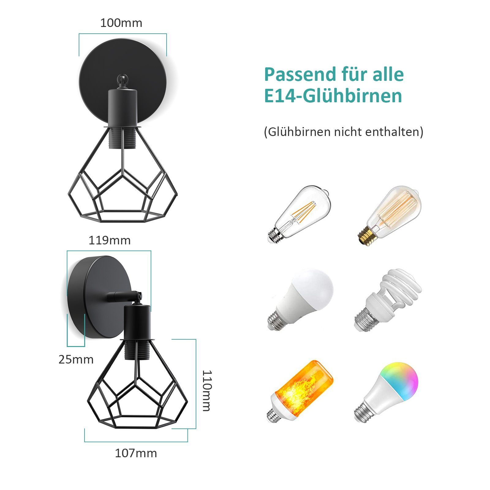 E14 Wohnzimmerlampe Wandleuchte Industrial nicht Wandleuchte Retro EMKE Flurlampe, Fassung(Glühbirne enthalten) Wandleuchte