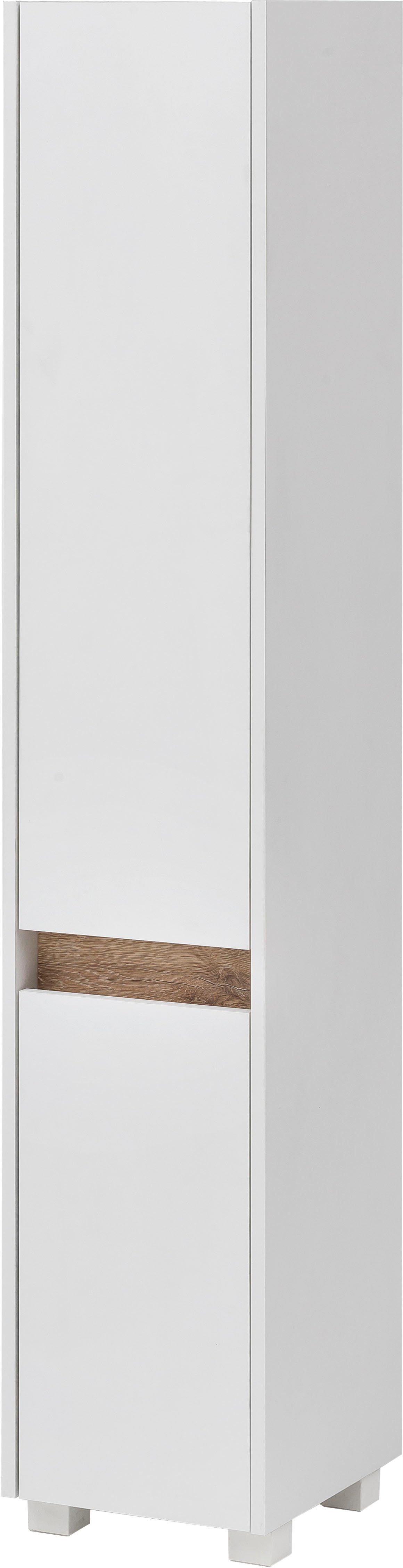 Schildmeyer Hochschrank Cosmo Höhe 164,5 cm, Badezimmerschrank, Blende im modernen Wildeiche-Look weiß | weiß