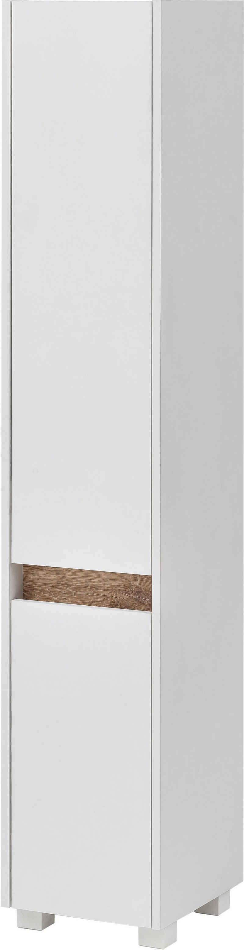 Schildmeyer Hochschrank »Cosmo« Höhe 164,5 cm, Badezimmerschrank mit griffloser Optik, Blende im modernen Wildeiche-Look, wechselbarer Türanschlag