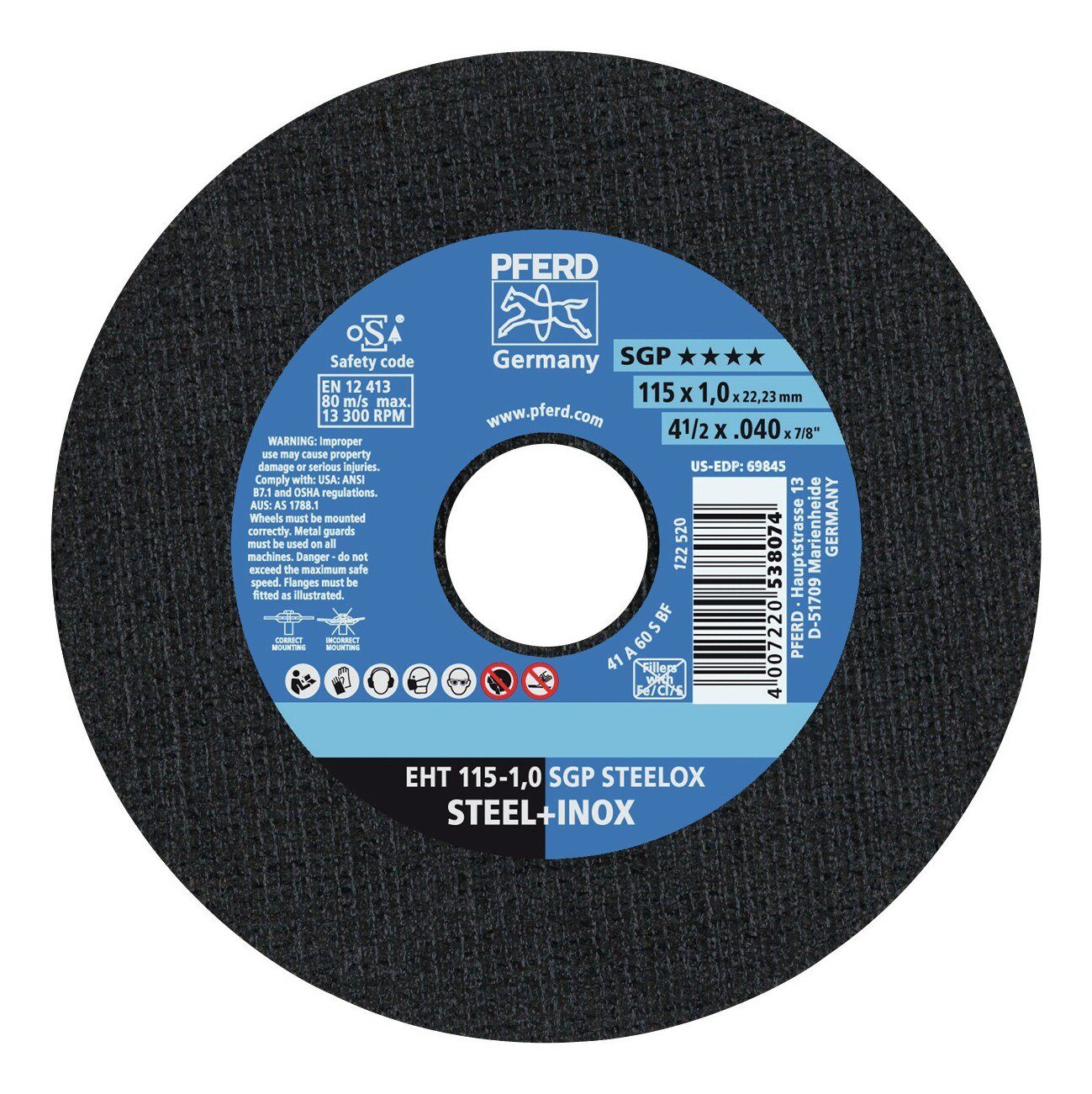 Pferd Trennscheibe, Ø 125 mm, Gerade A60SSG-INOX 125 x 1 mm