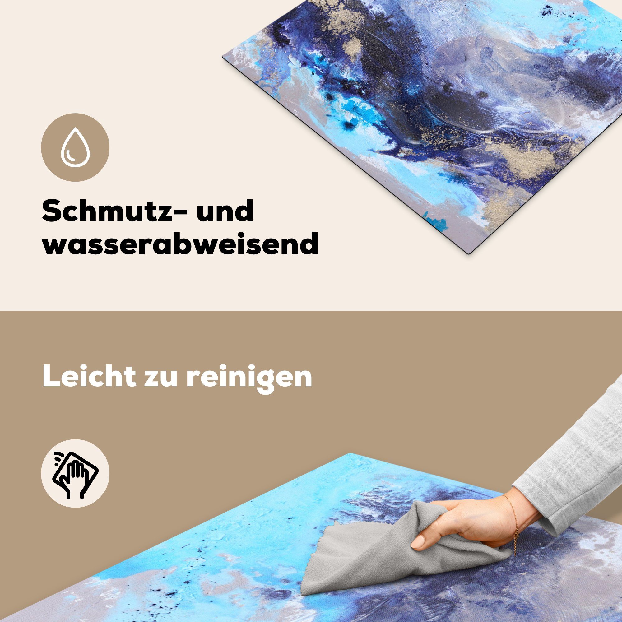 Abstrakt MuchoWow (1 - - Blau - Vinyl, tlg), 60x52 Mobile Ceranfeldabdeckung - Grau nutzbar, Herdblende-/Abdeckplatte cm, Arbeitsfläche Farbe, Kunst