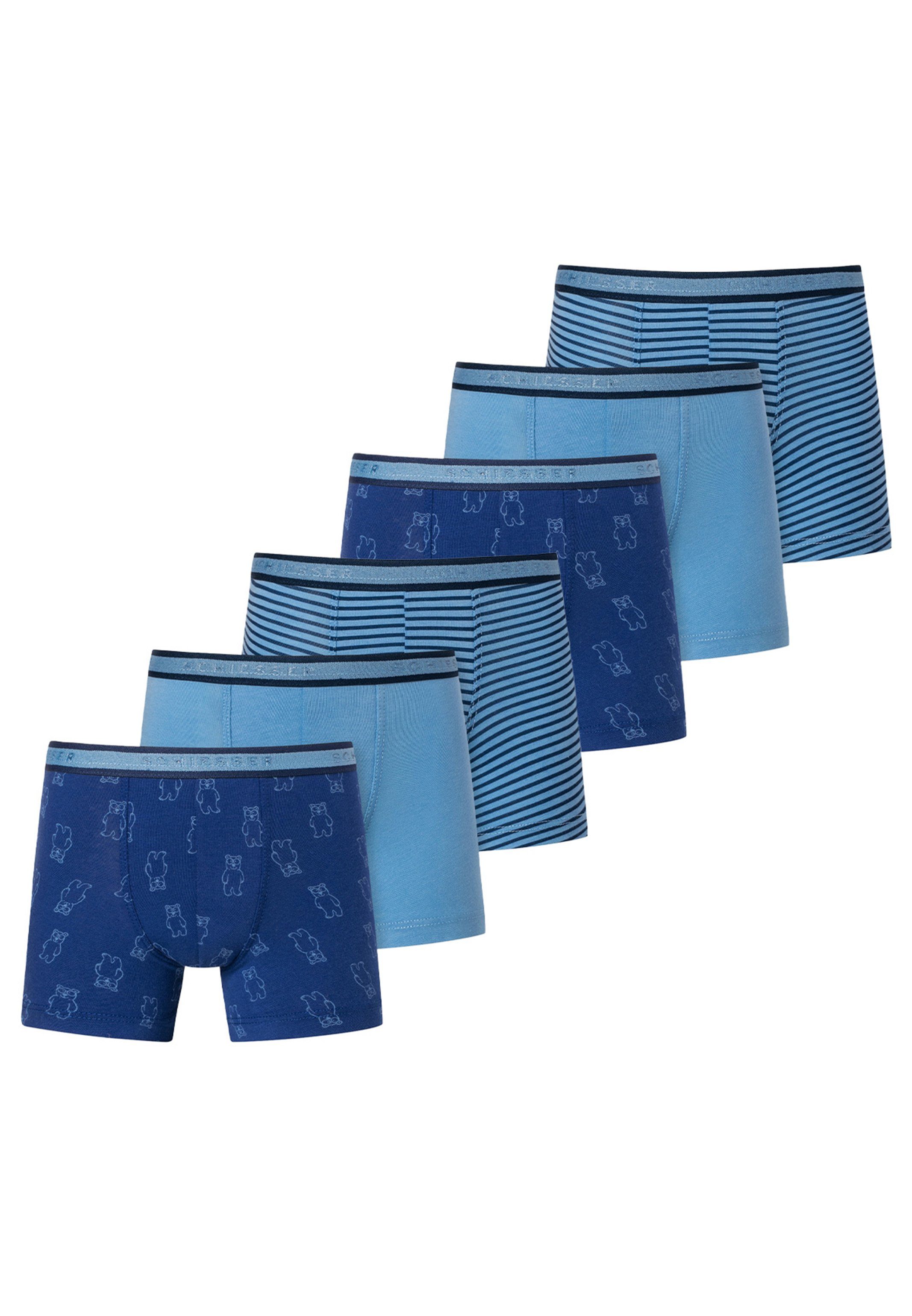Schiesser Retro / Blau 95/5 / Organic Boxer Retro Pant Cotton 6er 6-St) Baumwolle Short - (Spar-Set, - (HW23) Hellblau - 901 Pack