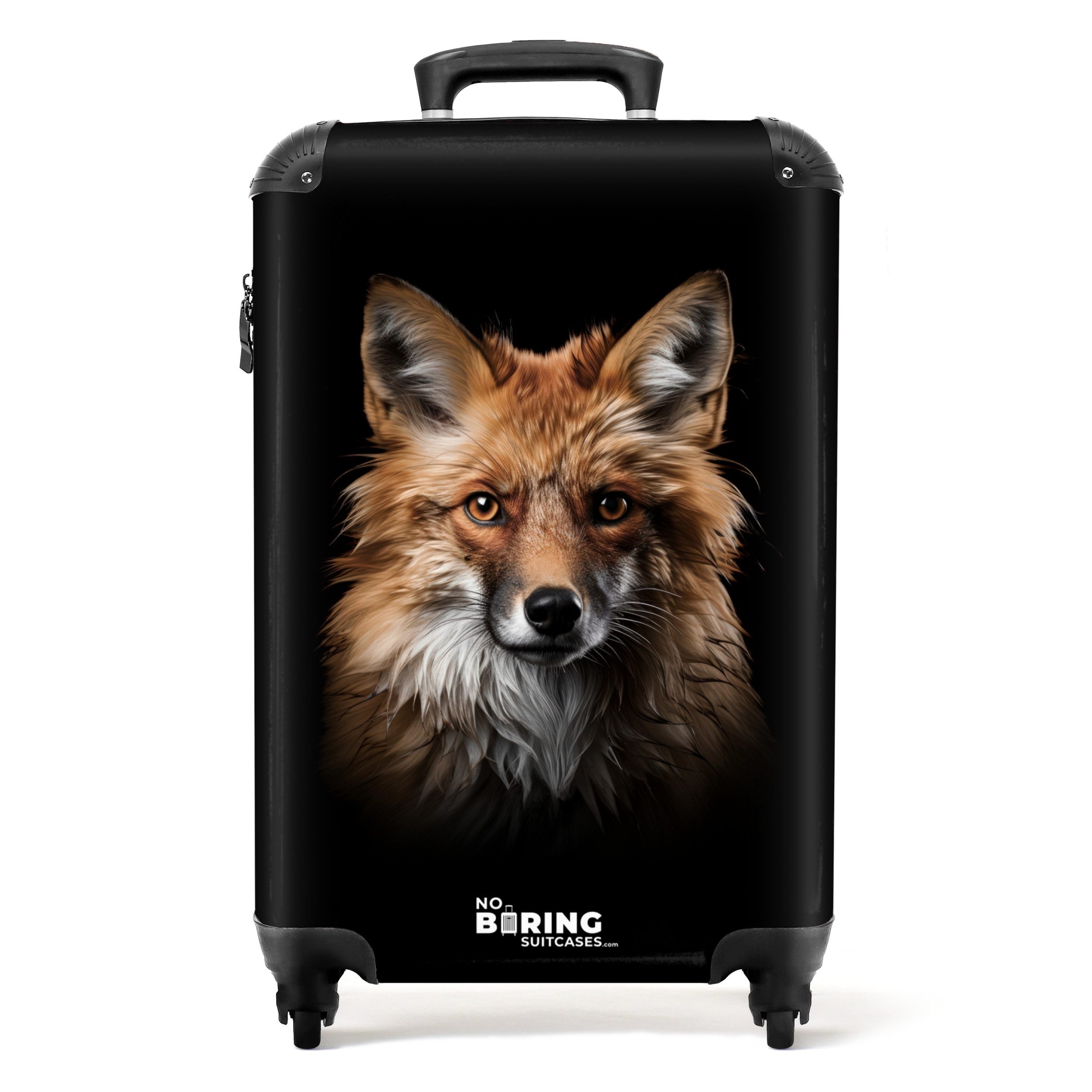 NoBoringSuitcases.com© Hartschalen-Trolley Rotfuchs auf schwarzem Hintergru günstig online kaufen