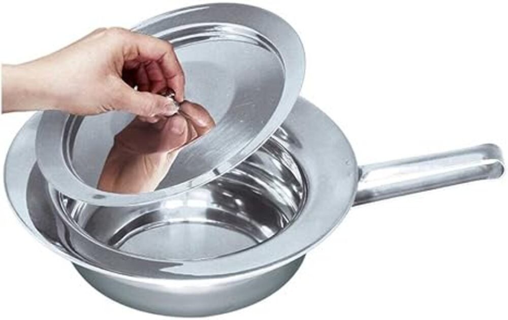 DocMed Urinal Stechbecken - Bettpfanne aus Edelstahl ECO, Edelstahl poliert, (Ergonomischer Flachgriff, 2-tlg., Leichte Pflegebettpfanne), Stechbecken mit Deckel, Ergonomische Bettpfanne für Pflege
